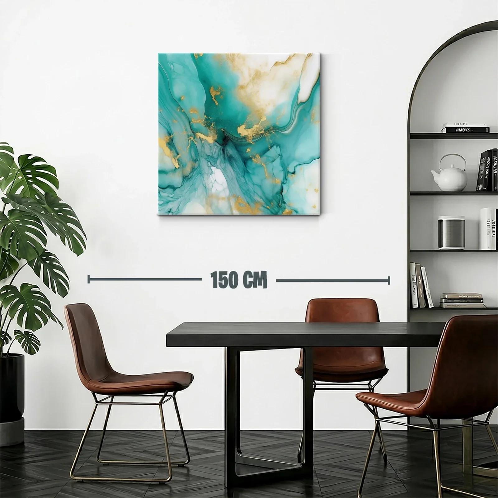 Cuadro abstracto en tonos verdes y dorados modernos — miniatura 2