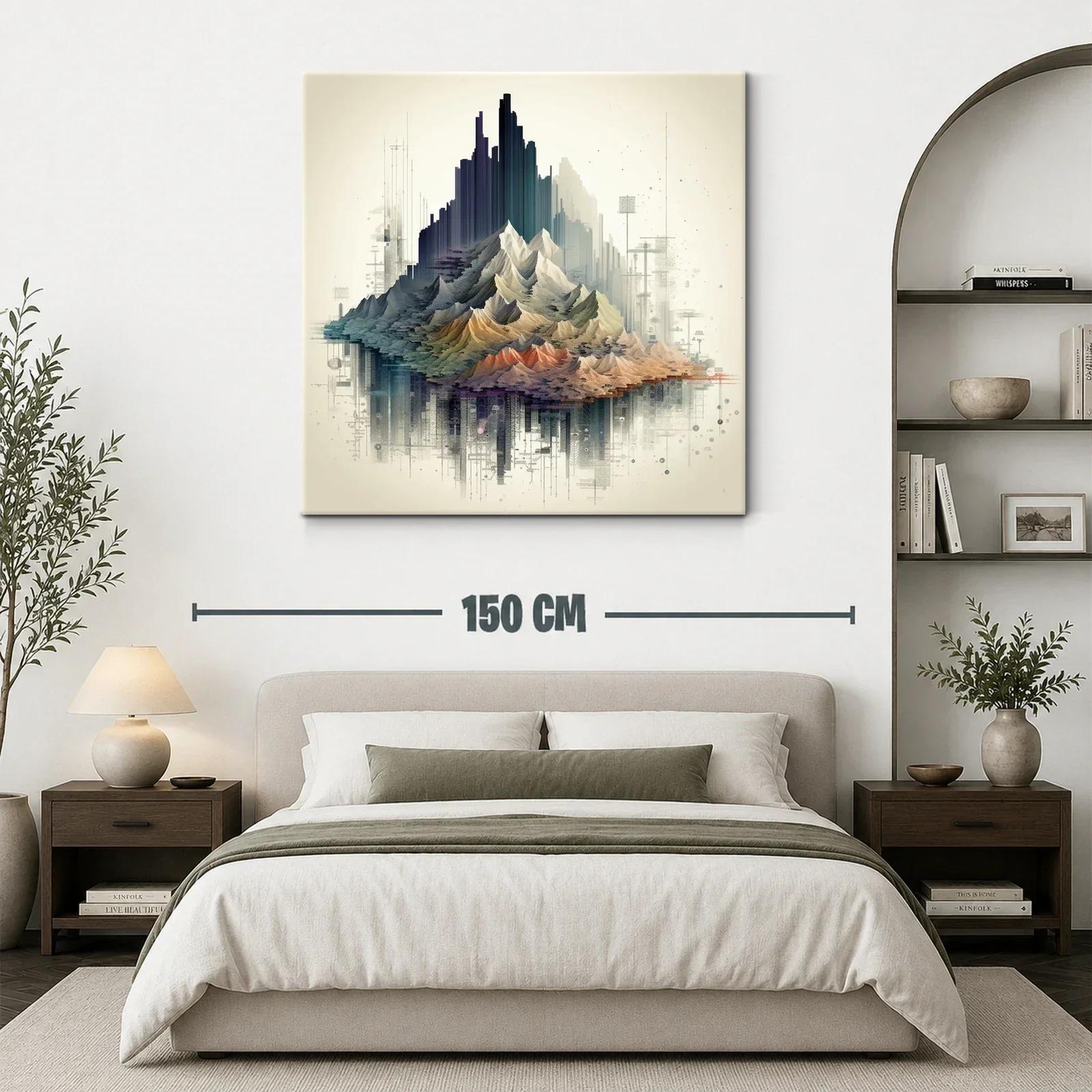 Paisaje montañoso con tonos cálidos y arquitectura abstracta — miniatura 3