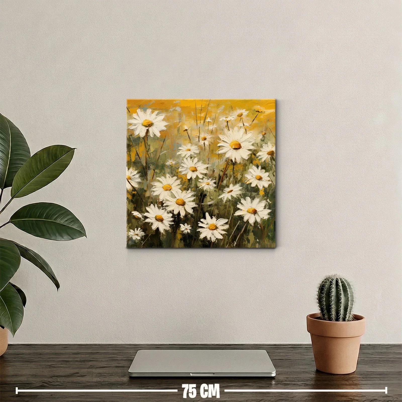 Cuadro de margaritas blancas con fondo en tonos amarillos — miniatura 2