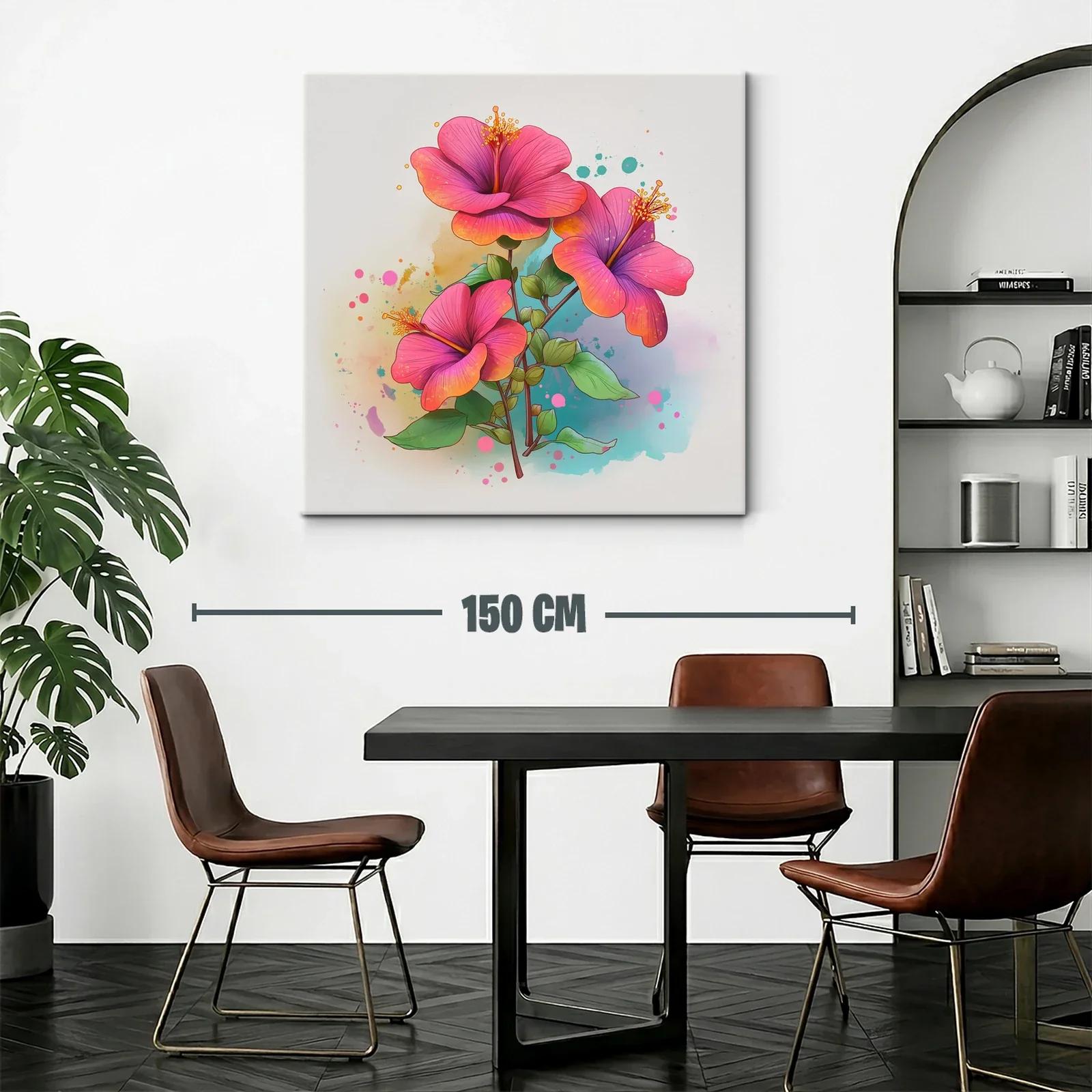 Vibrante cuadro con hibiscos en tonos rosas y naranjas — miniatura 2