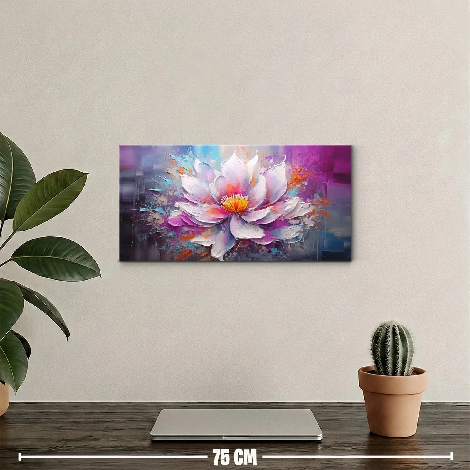 Cuadro flor de loto con pinceladas amplias y centro amarillo y naranja — miniatura 2