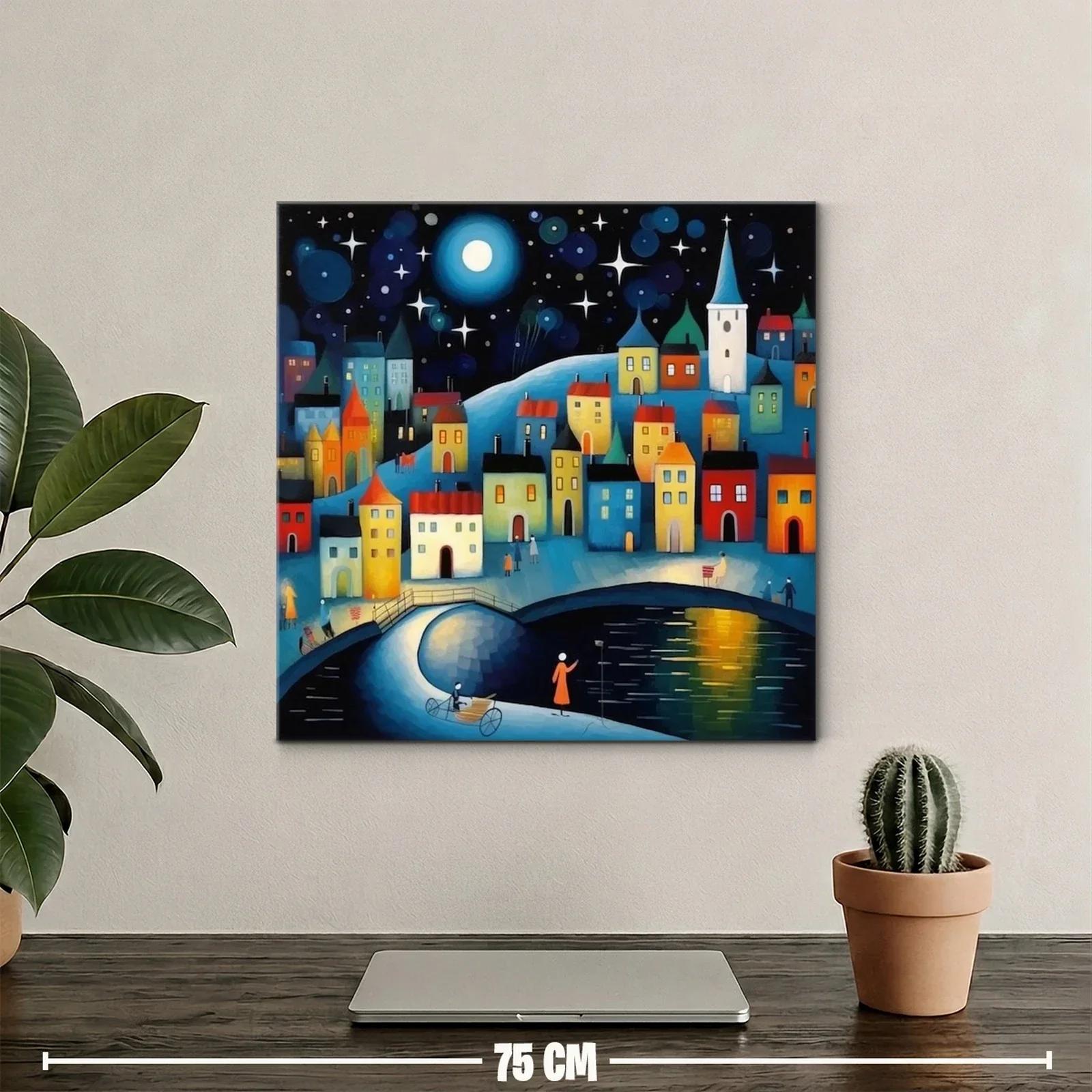 Pueblo iluminado bajo un cielo estrellado con luna llena — miniatura 2
