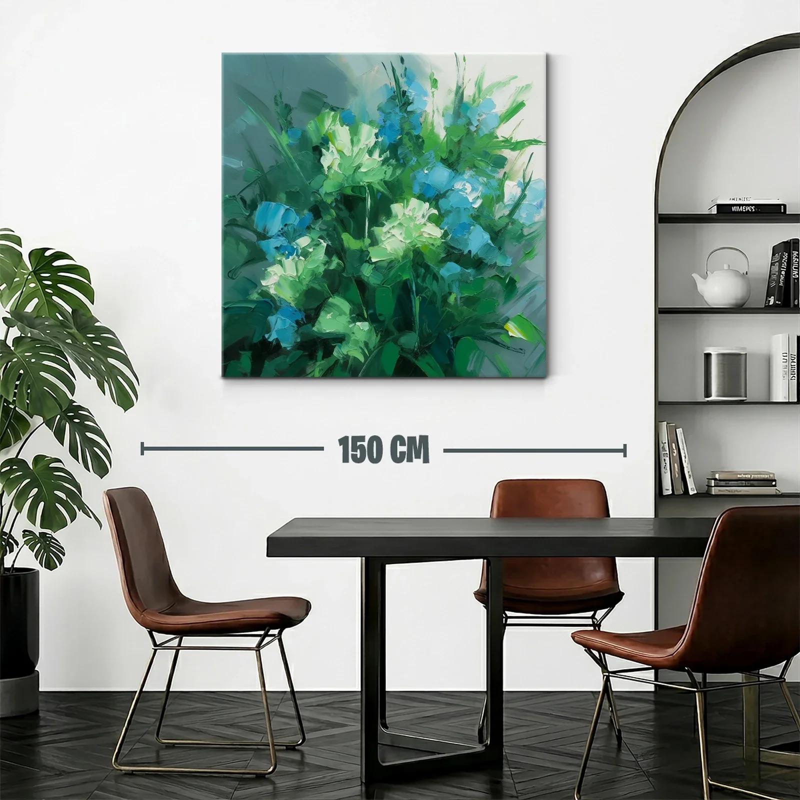 Cuadro floral con tonos verdes y azules vibrantes — miniatura 2