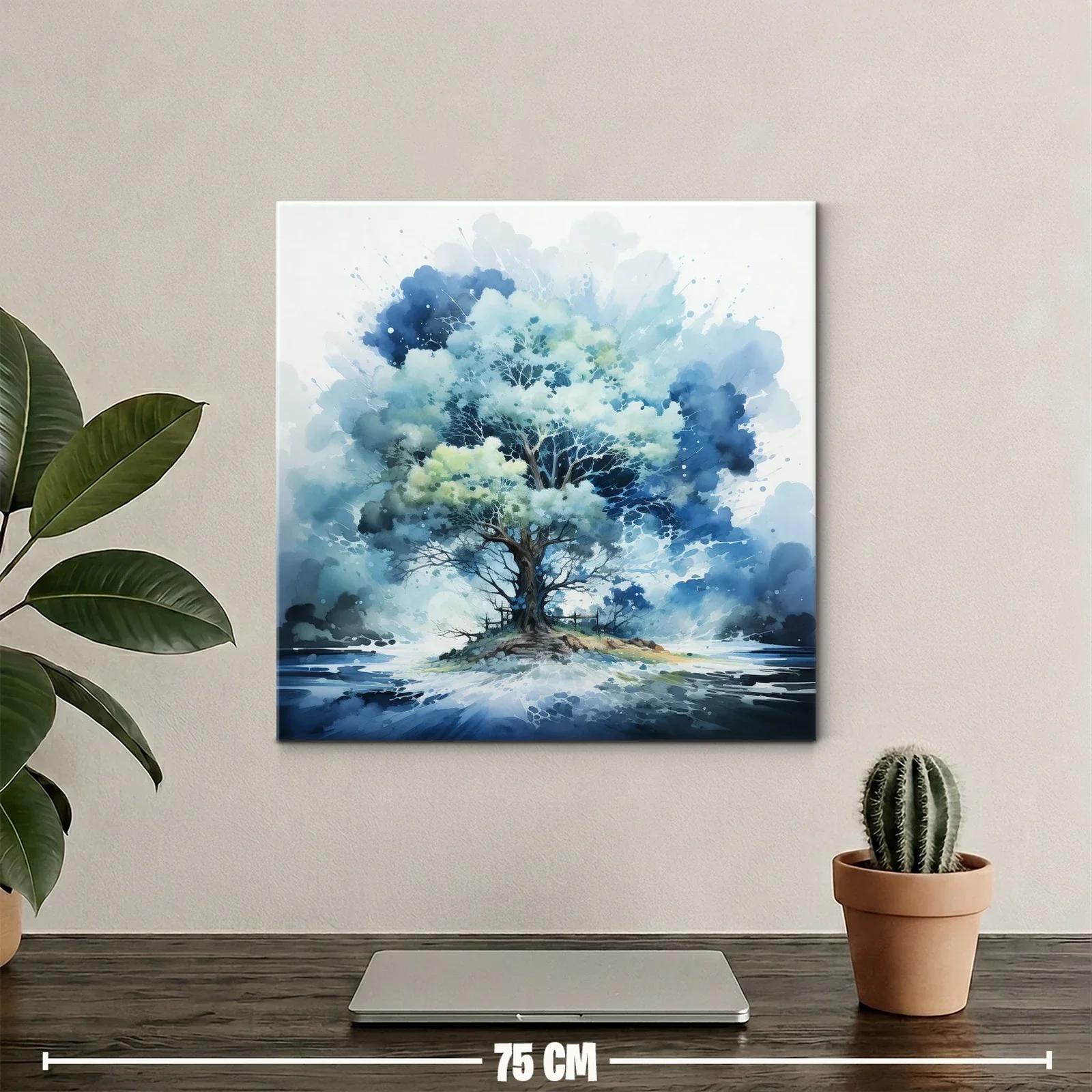 Árbol azul en isla flotante con fondo abstracto — miniatura 2