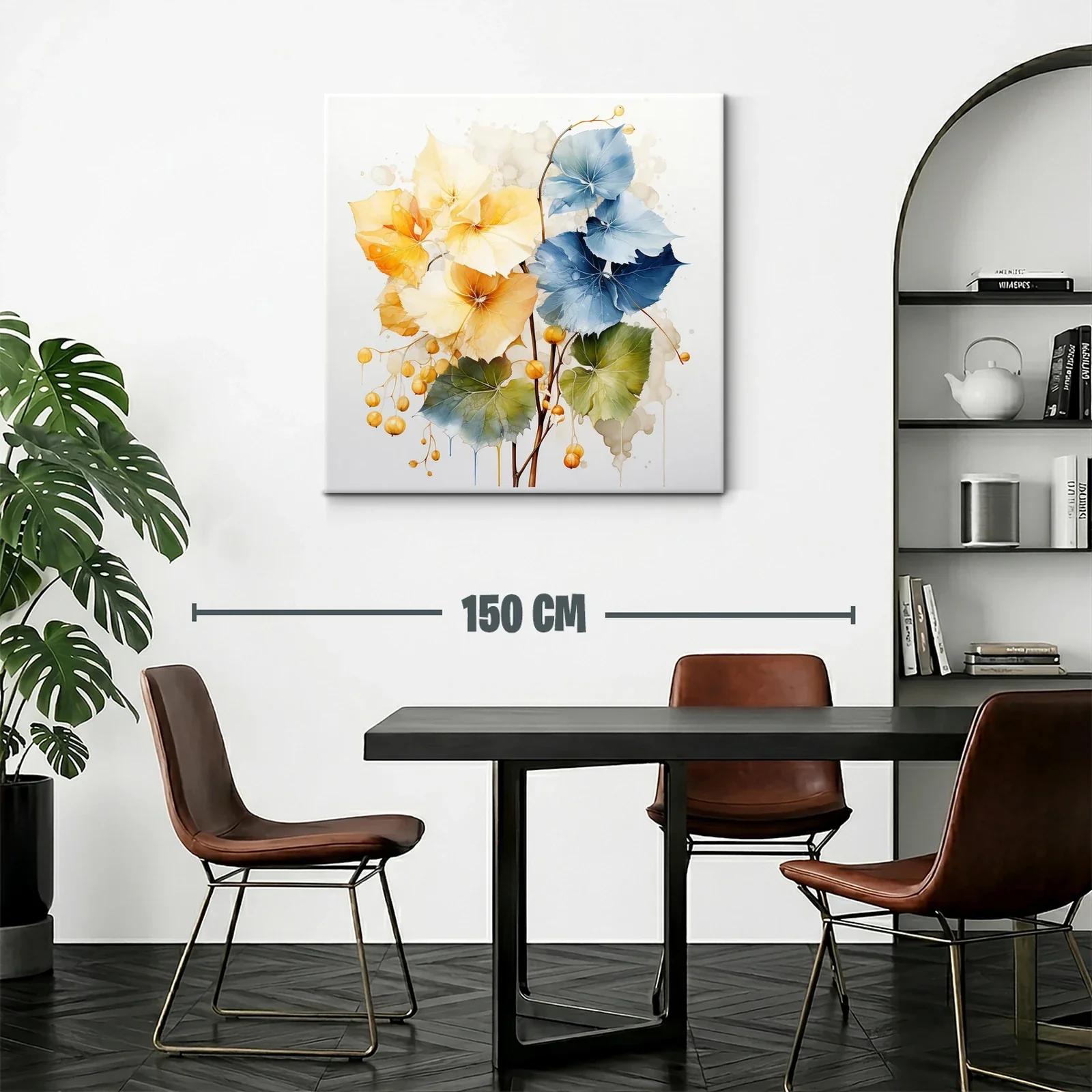 Arte floral con hojas en tonos cálidos y azul profundo — miniatura 2