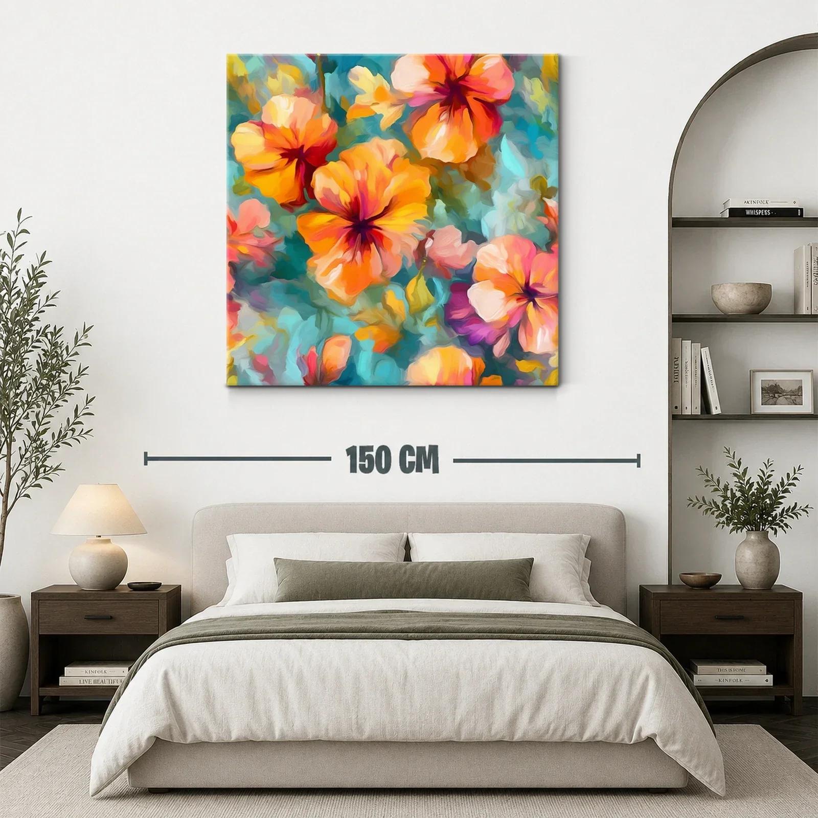 Cuadro de flores vibrantes en tonos cálidos y fríos — miniatura 3