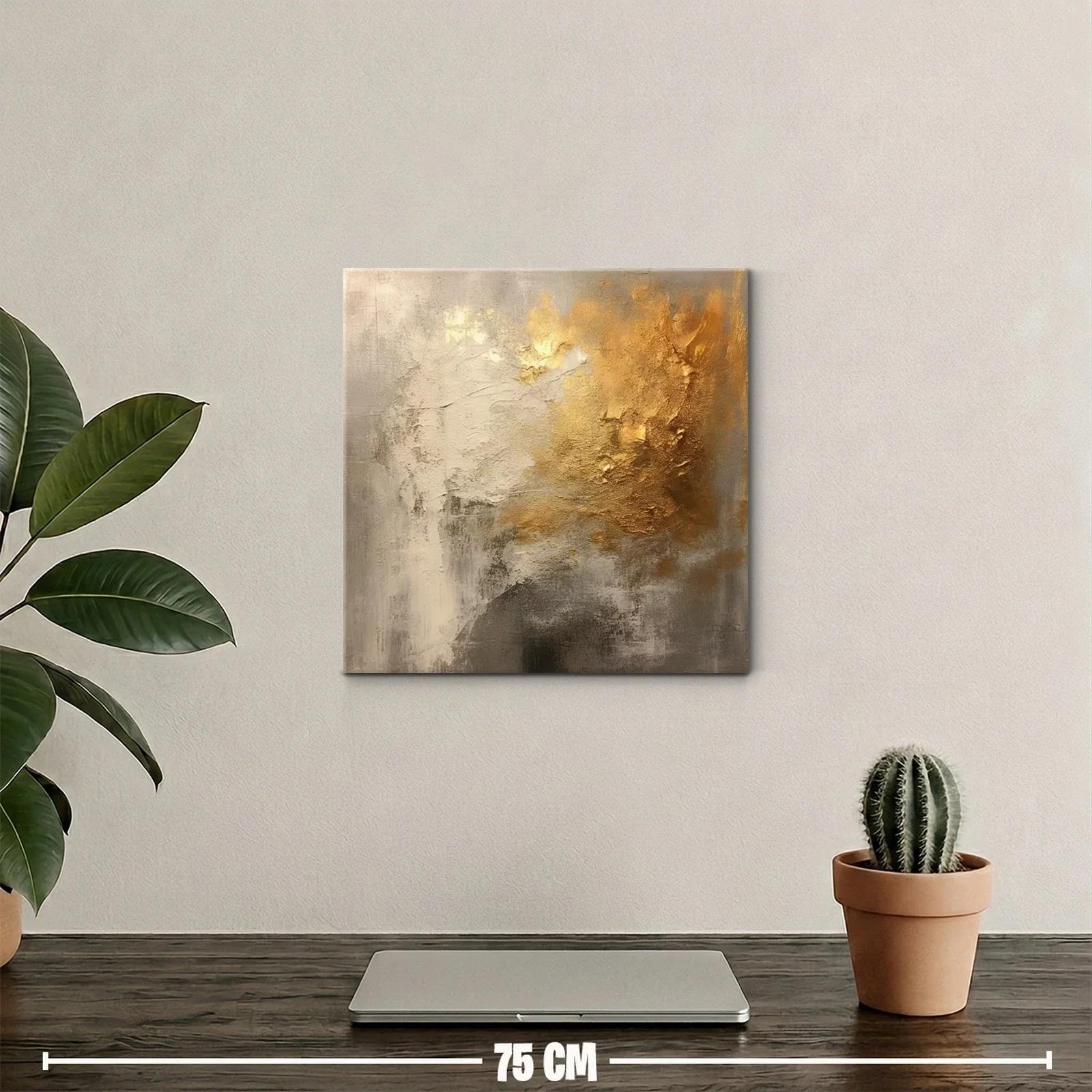 Cuadro abstracto con texturas en tonos dorados y grises — miniatura 2