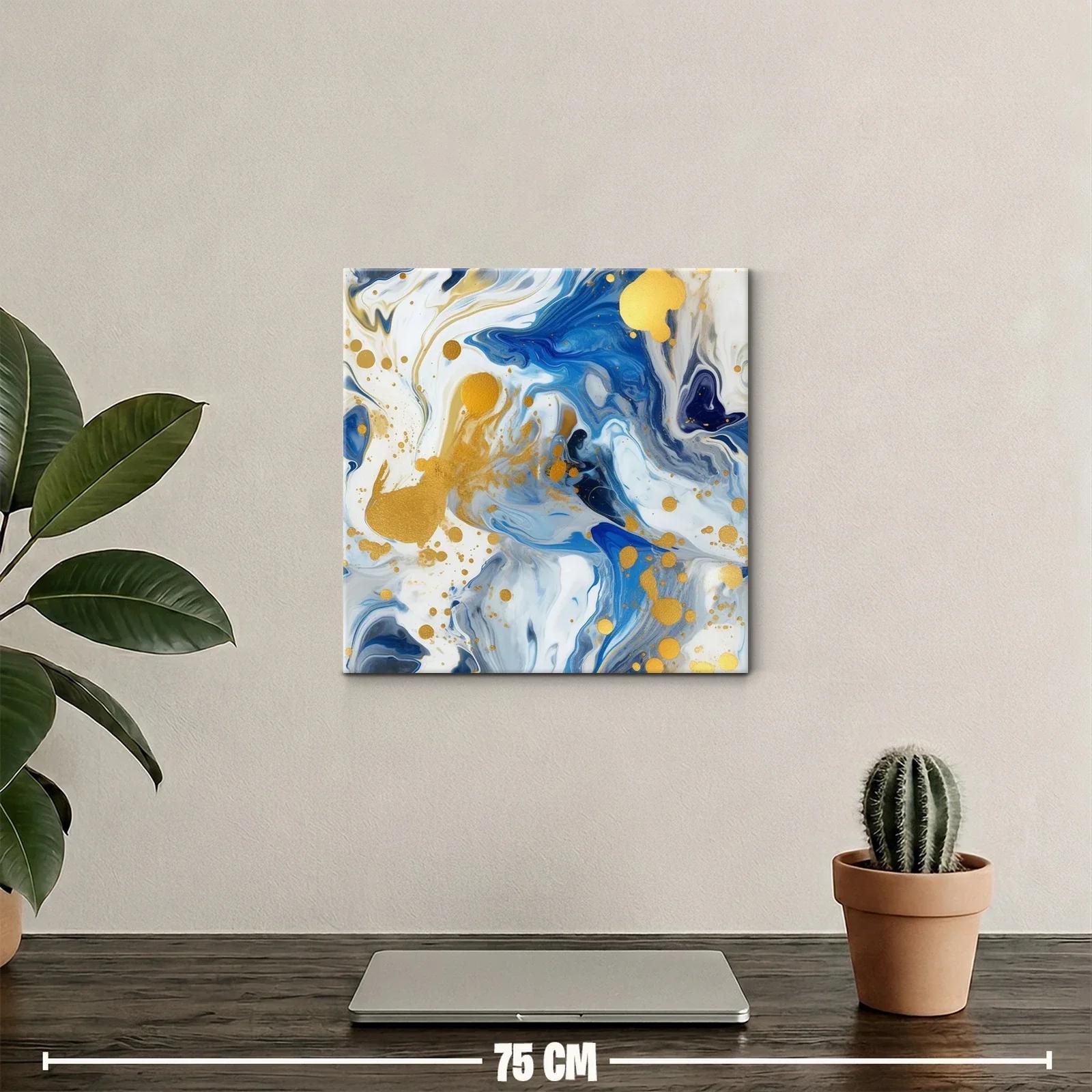 Cuadro abstracto con tonos azules y detalles dorados brillantes — miniatura 2