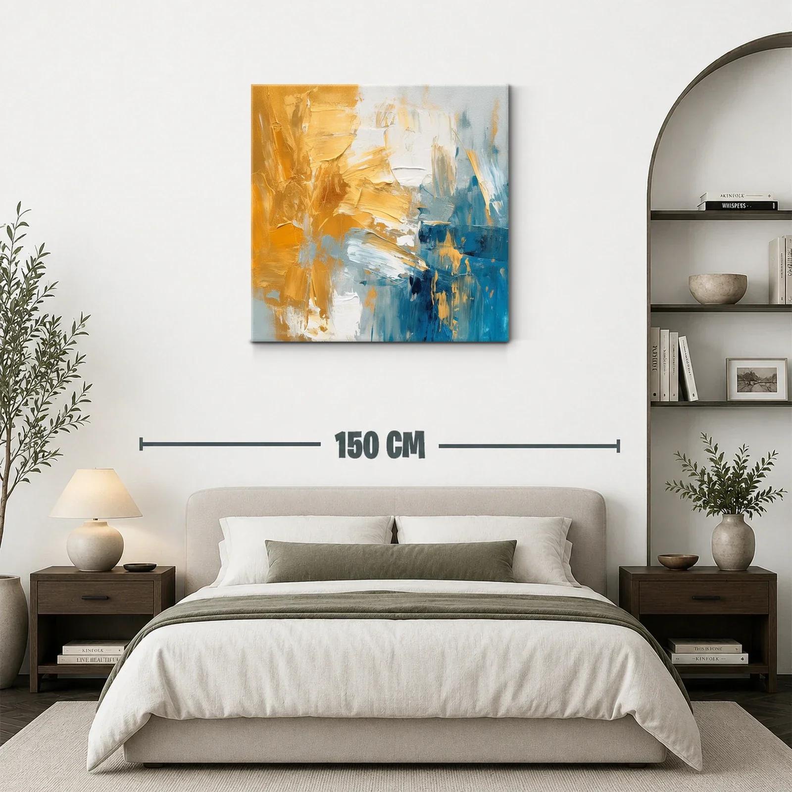 Cuadro abstracto con tonos dorados y azules intensos — miniatura 3