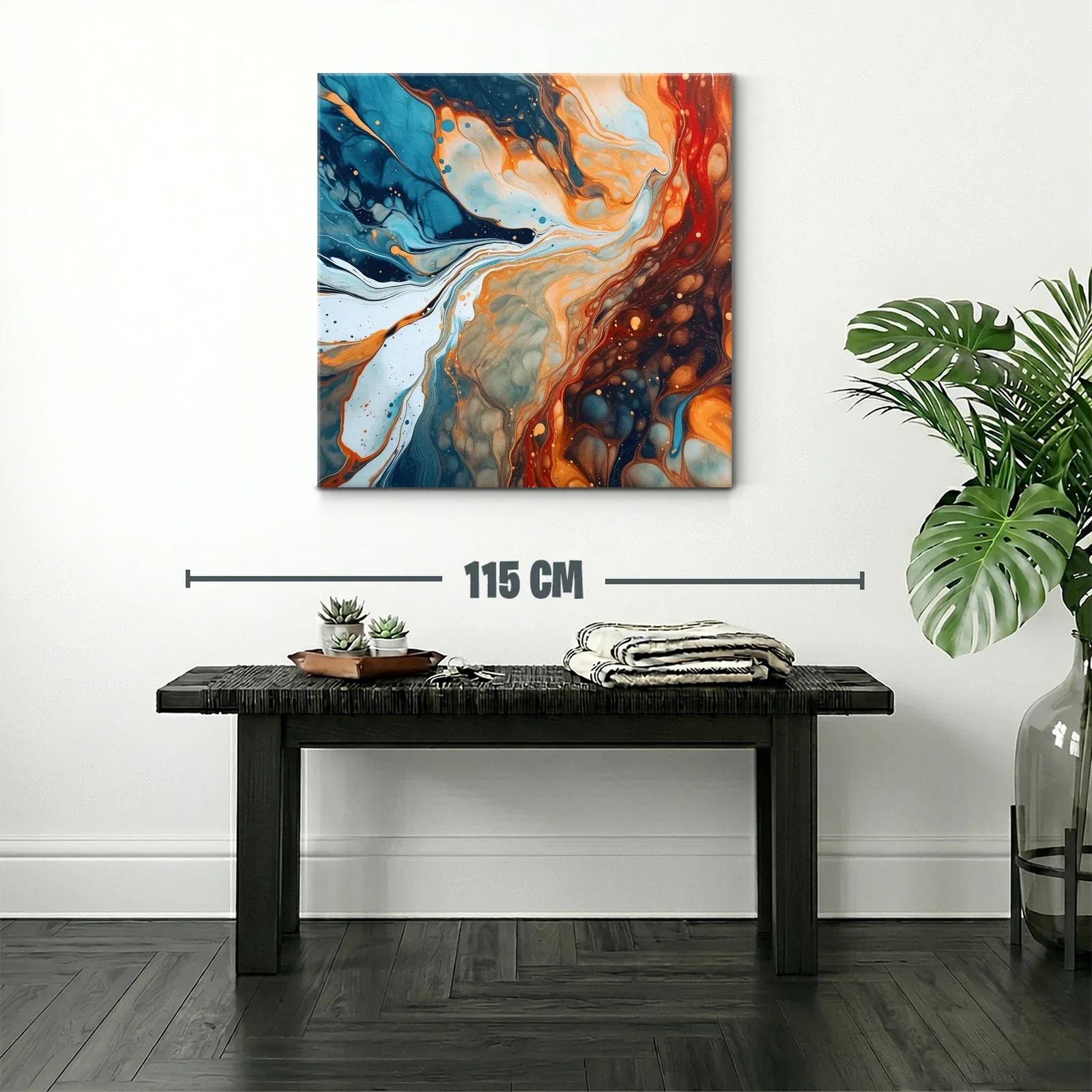 Cuadro abstracto de flujos en tonos azul y naranja intenso — miniatura 2