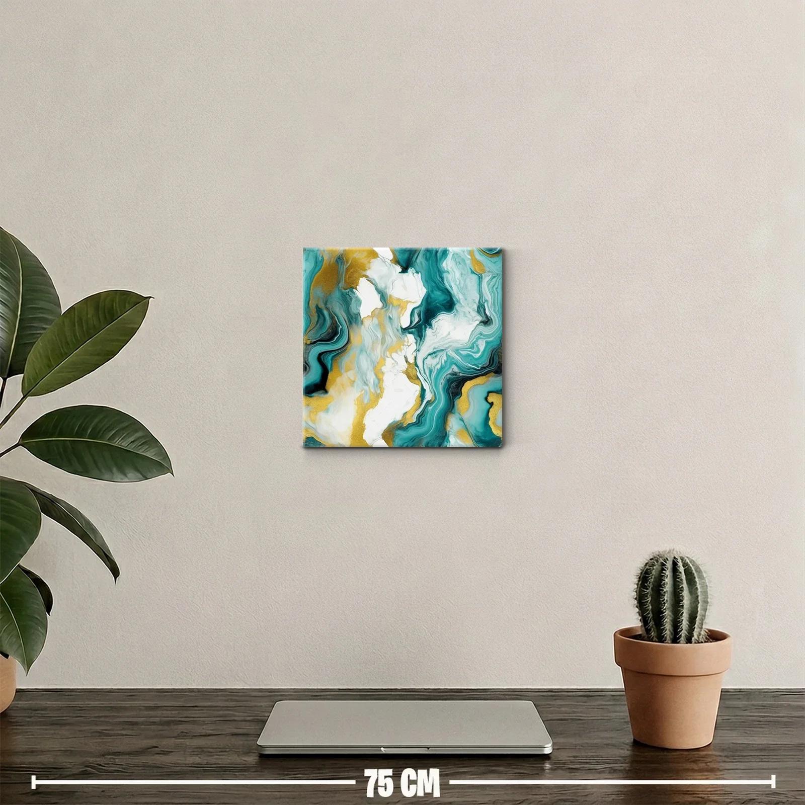 Cuadro decorativo en tonos verdes y dorados abstracto — miniatura 2