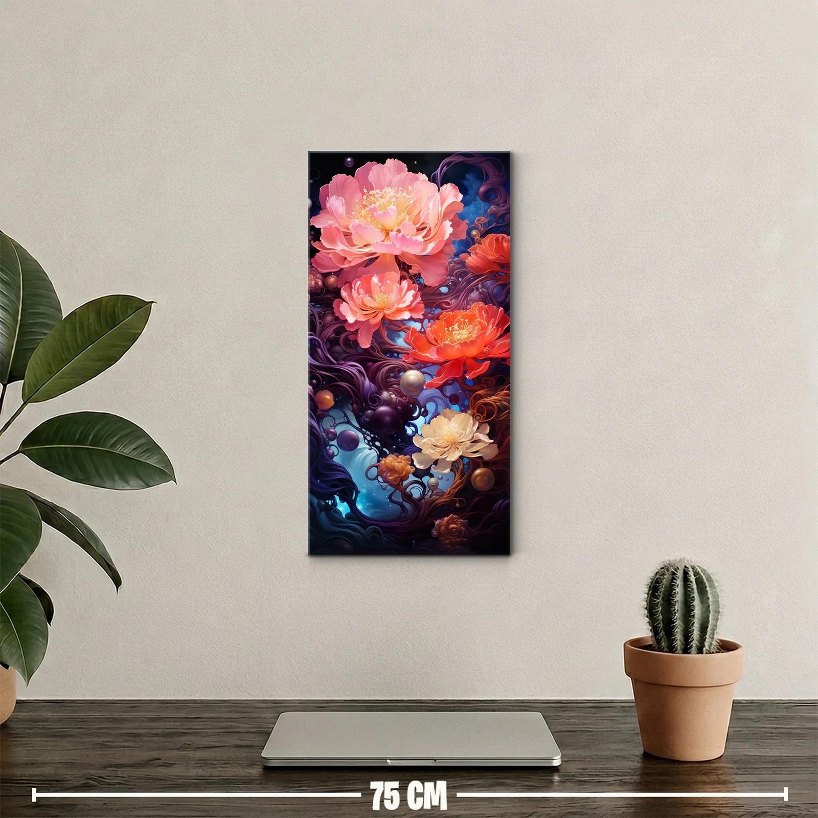 Cuadro peonías rosadas y coral con esferas brillantes — miniatura 2