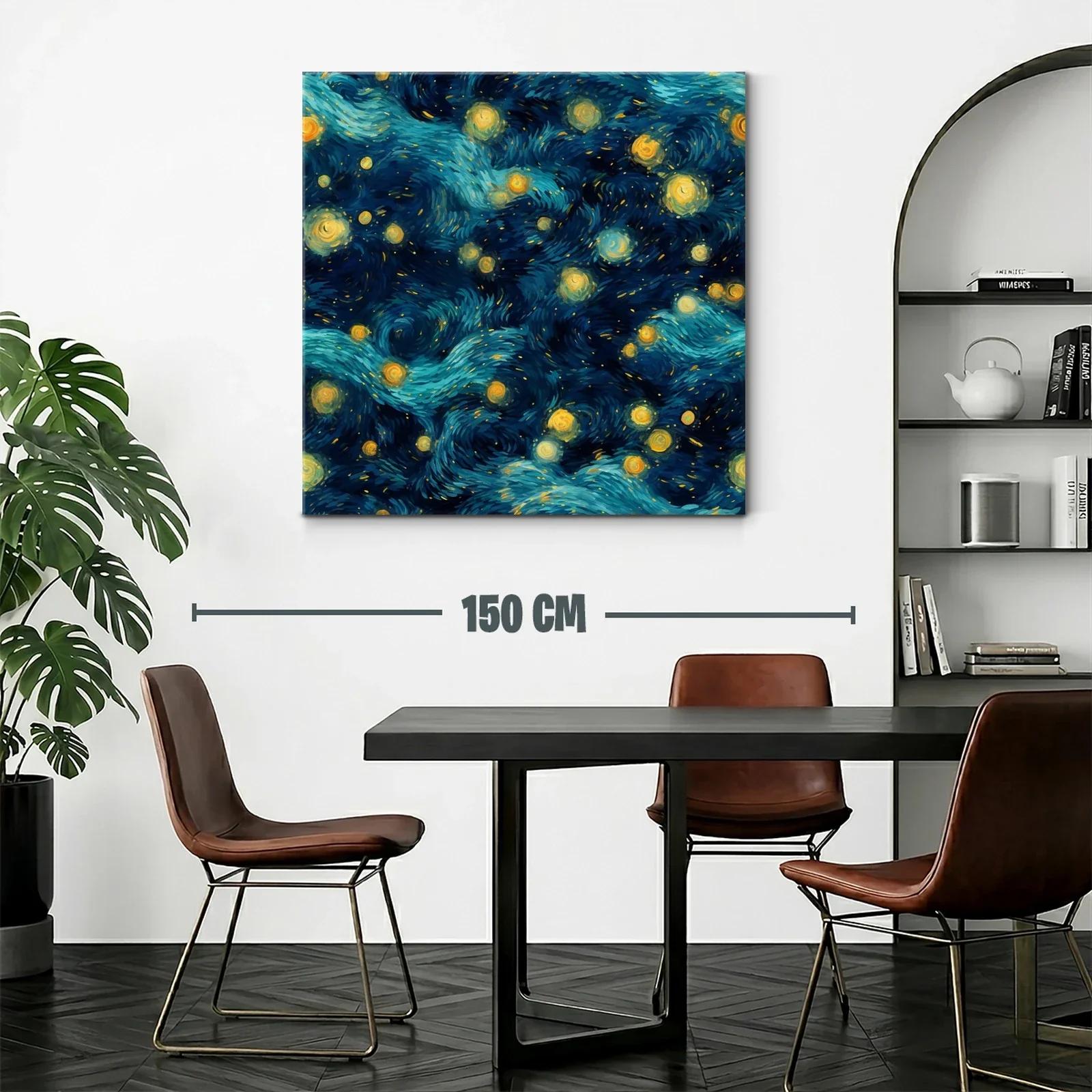 Cuadro abstracto con galaxia de estrellas y remolinos azules — miniatura 2