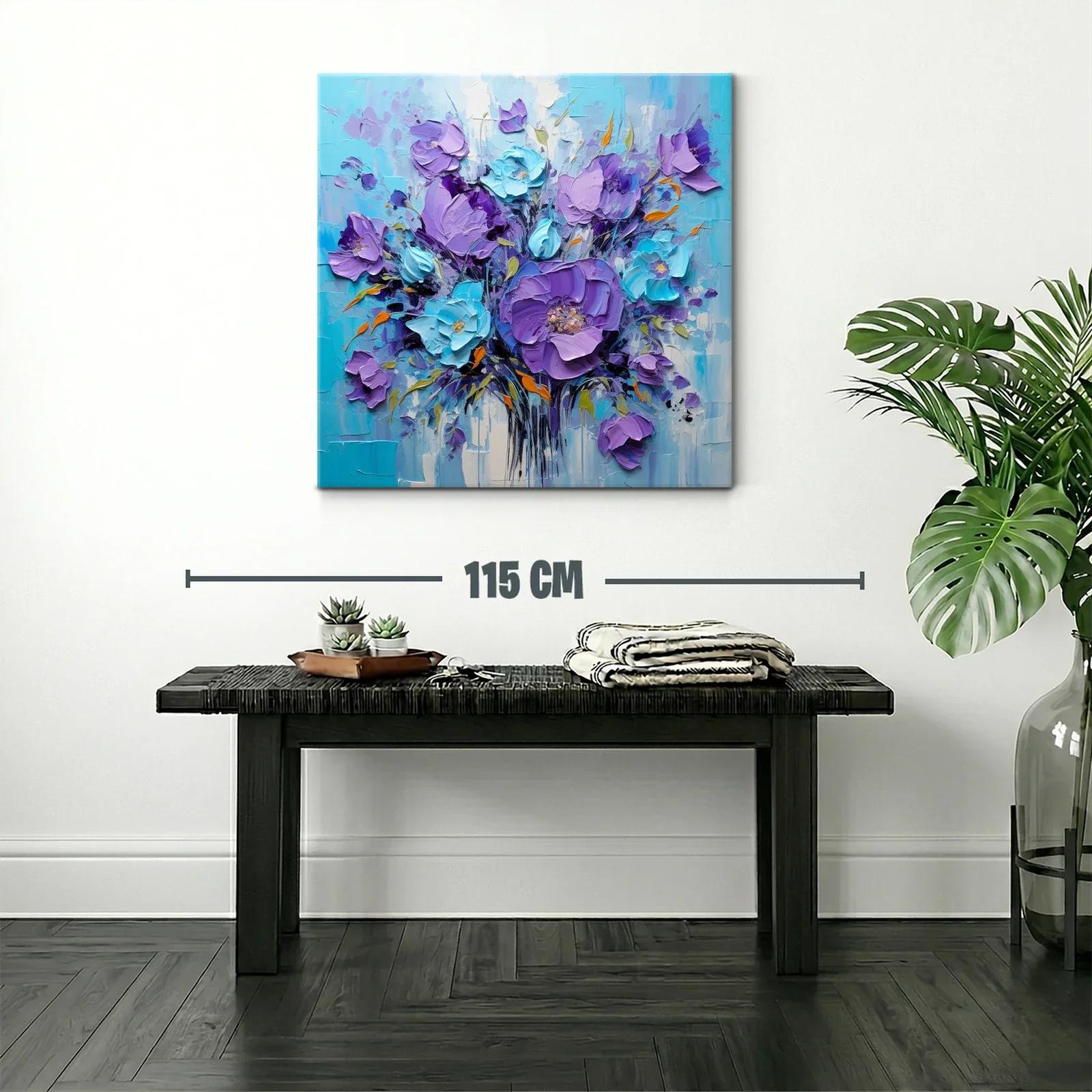 Cuadro floral en tonos violetas y azul turquesa vibrantes — miniatura 2
