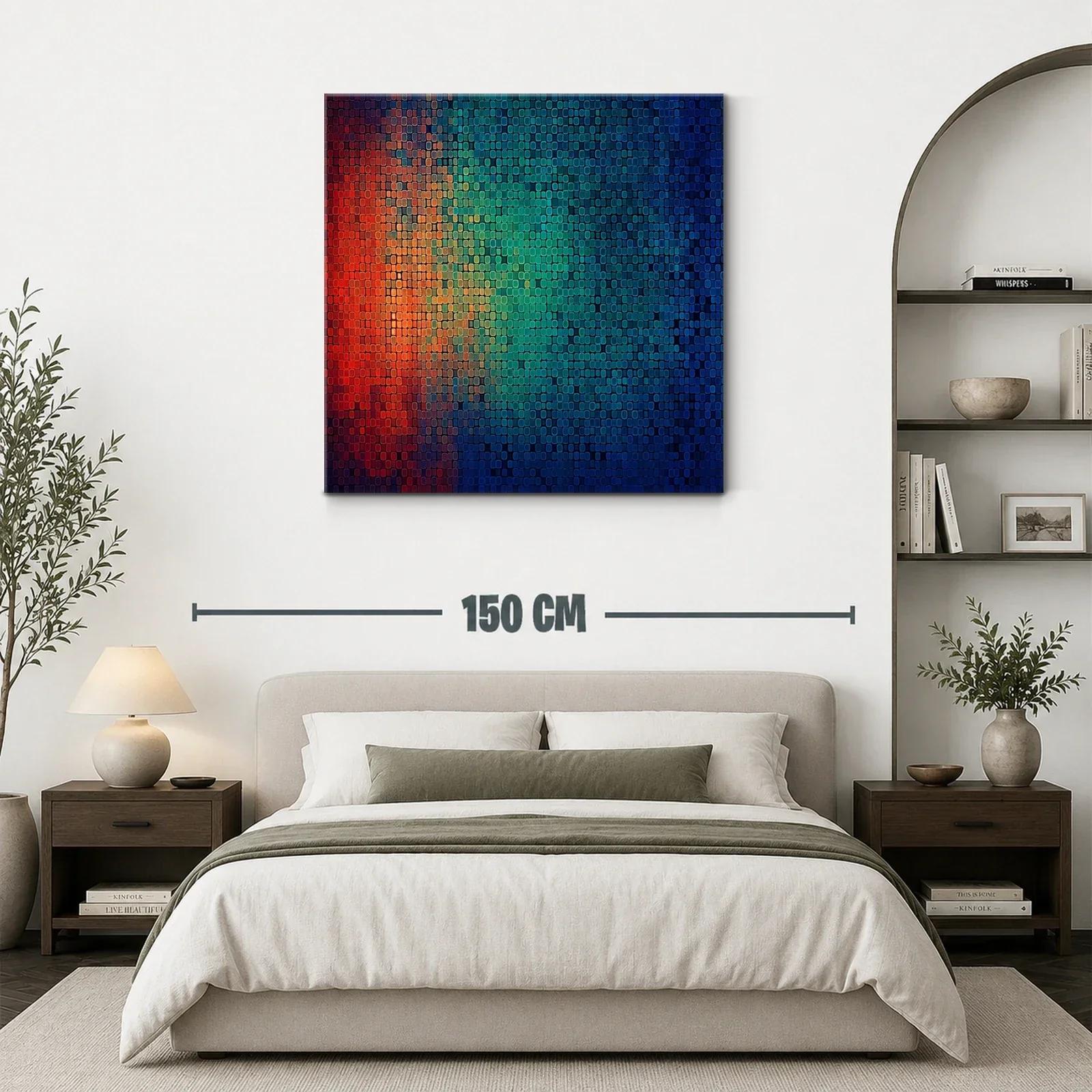 Cuadro abstracto mosaico en vibrantes tonos cálidos y fríos — miniatura 3