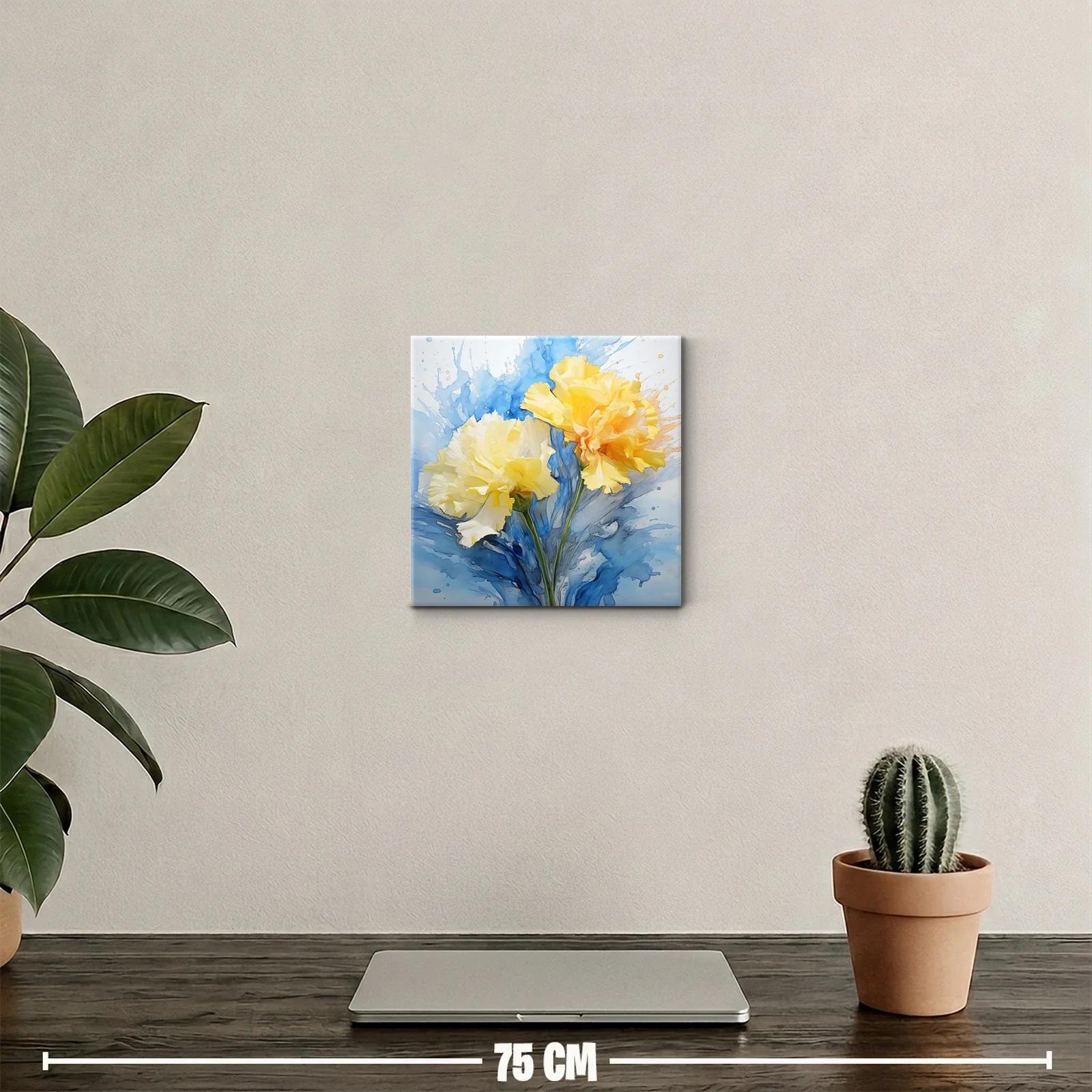 Cuadro decorativo con flores amarillas y fondo azul vibrante — miniatura 2