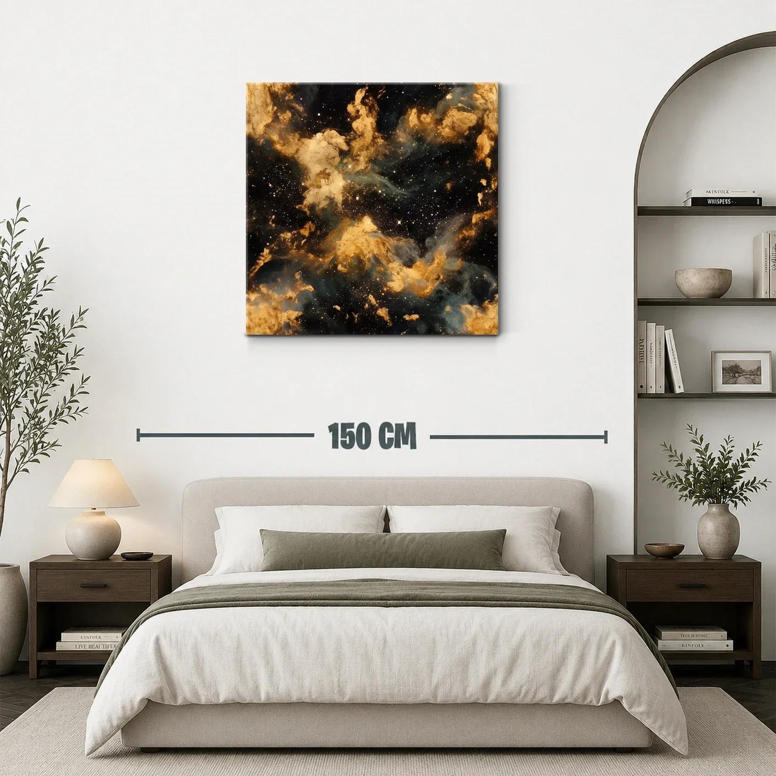 Cuadro Abstracto Nebulosa Dorada con Toques Cósmicos — miniatura 3