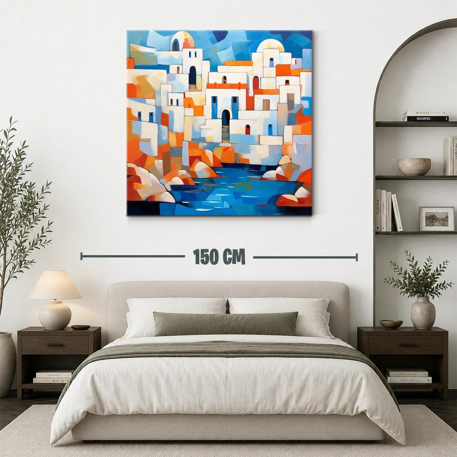 Pueblo Mediterráneo en vibrantes tonos azules y naranjas — miniatura 3