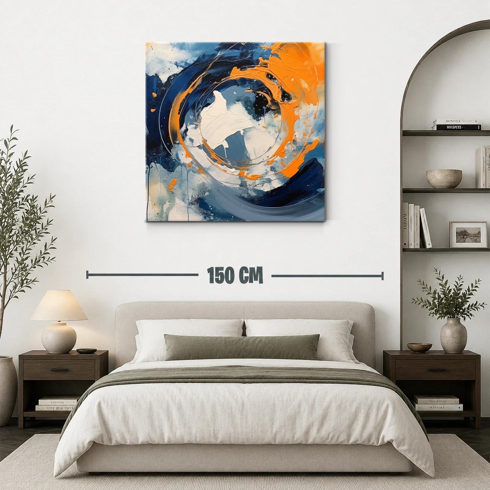 Cuadro abstracto con vibrantes tonos naranjas y azules dinámicos — miniatura 3