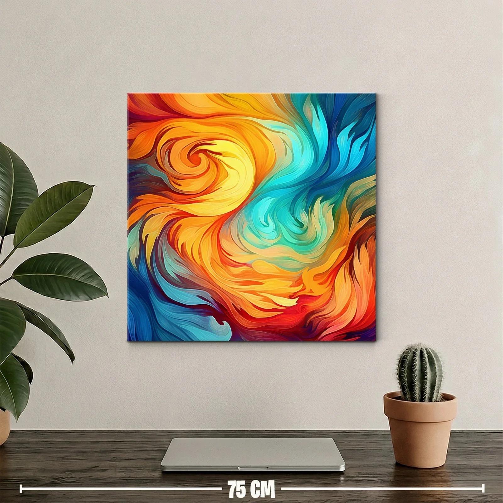 Cuadro abstracto en vibrantes tonos cálidos y fríos — miniatura 2