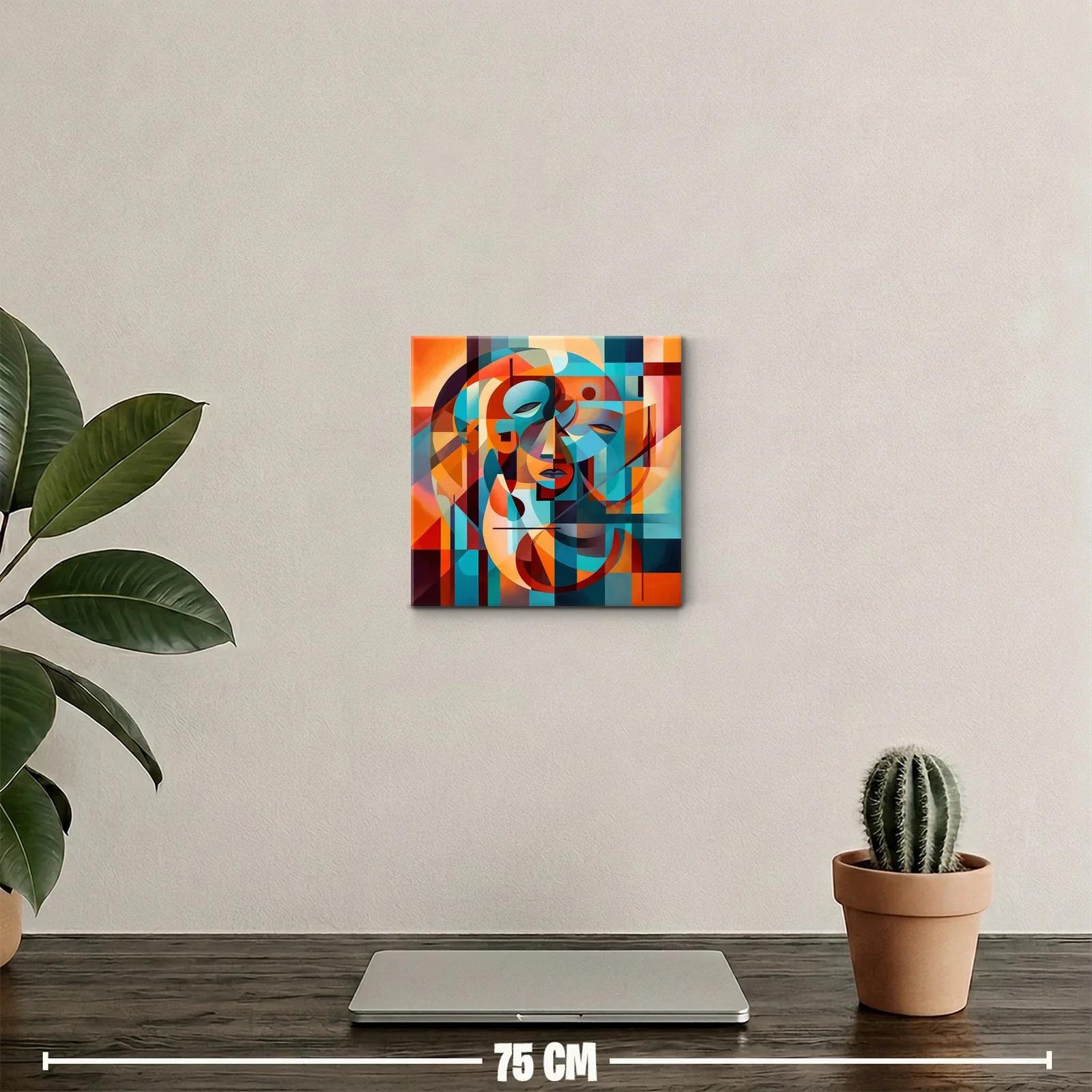 Cuadro abstracto con rostros geométricos y vibrantes colores — miniatura 2