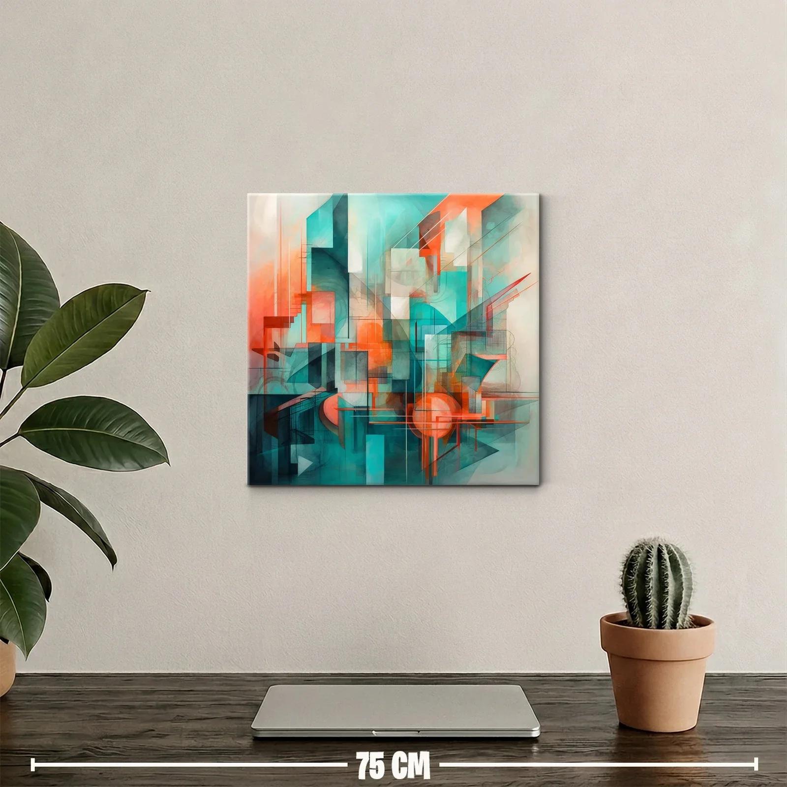 Composición abstracta con tonos turquesa y naranja vibrante — miniatura 2