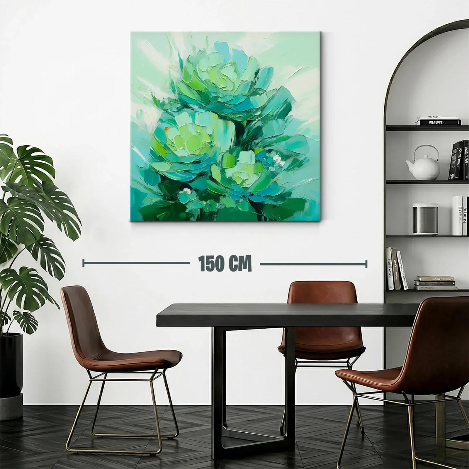 Cuadro abstracto con flores en tonos verdes y azules — miniatura 2