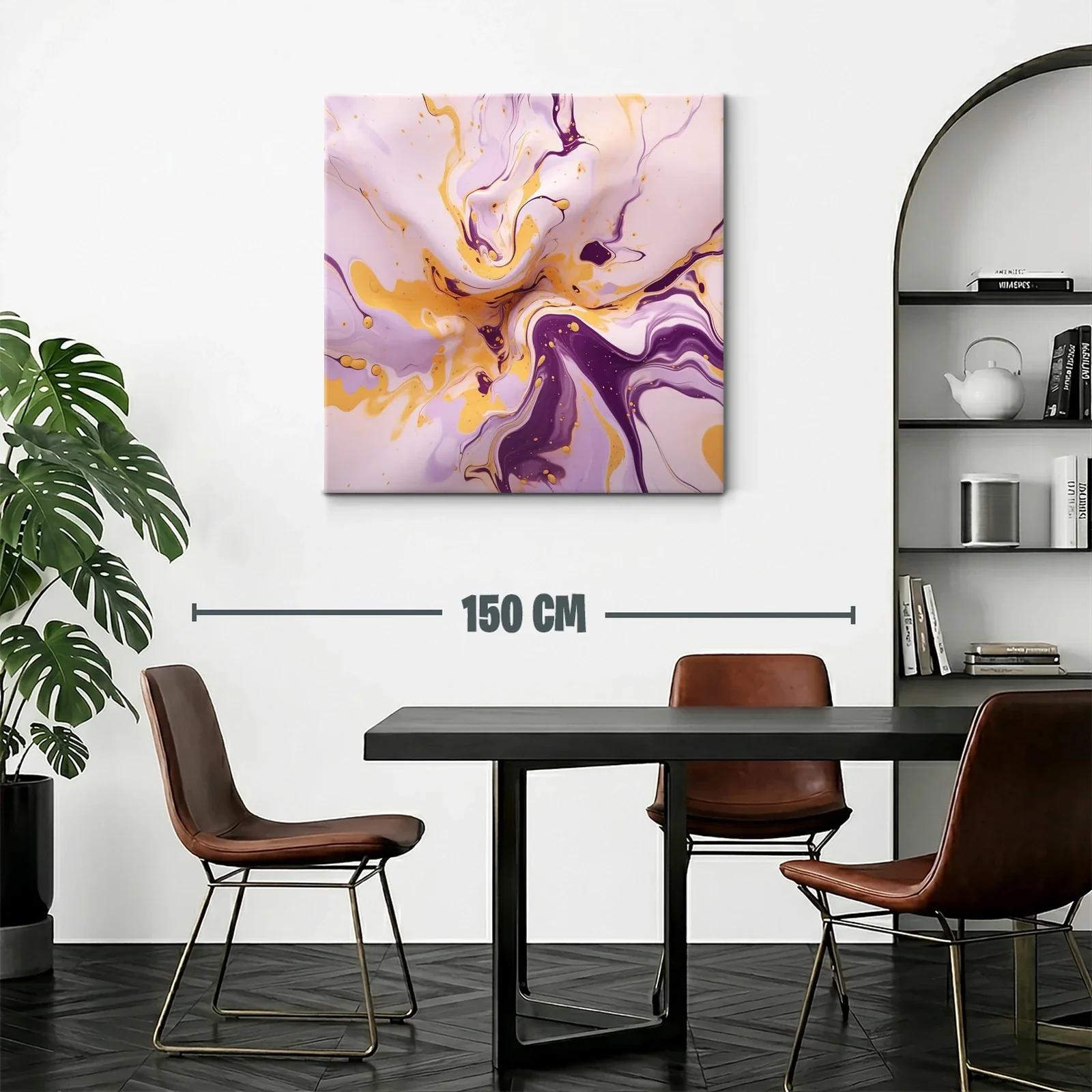 Cuadro abstracto en tonos lila y dorado vibrante — miniatura 2