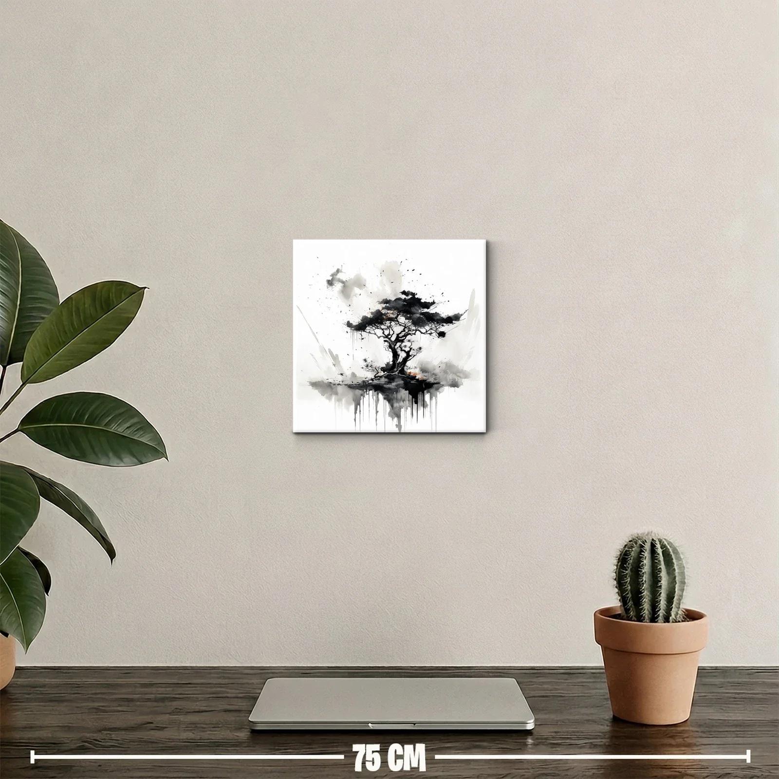 Árbol abstracto en tonos grises y negros con detalles naranjas — miniatura 2