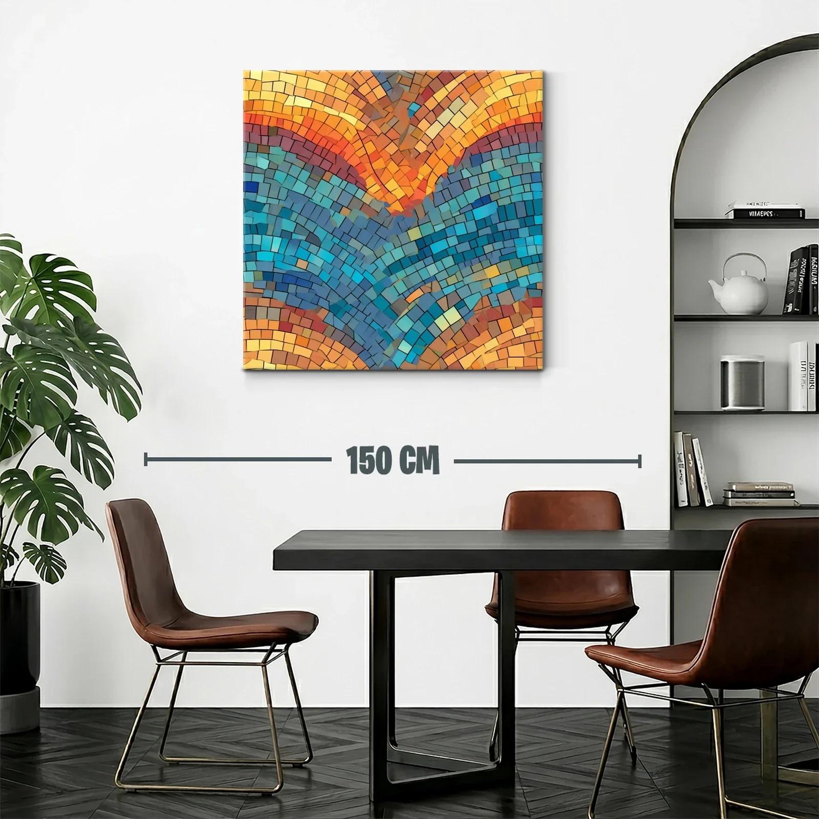 Cuadro mosaico con tonos cálidos y azules vibrantes — miniatura 2