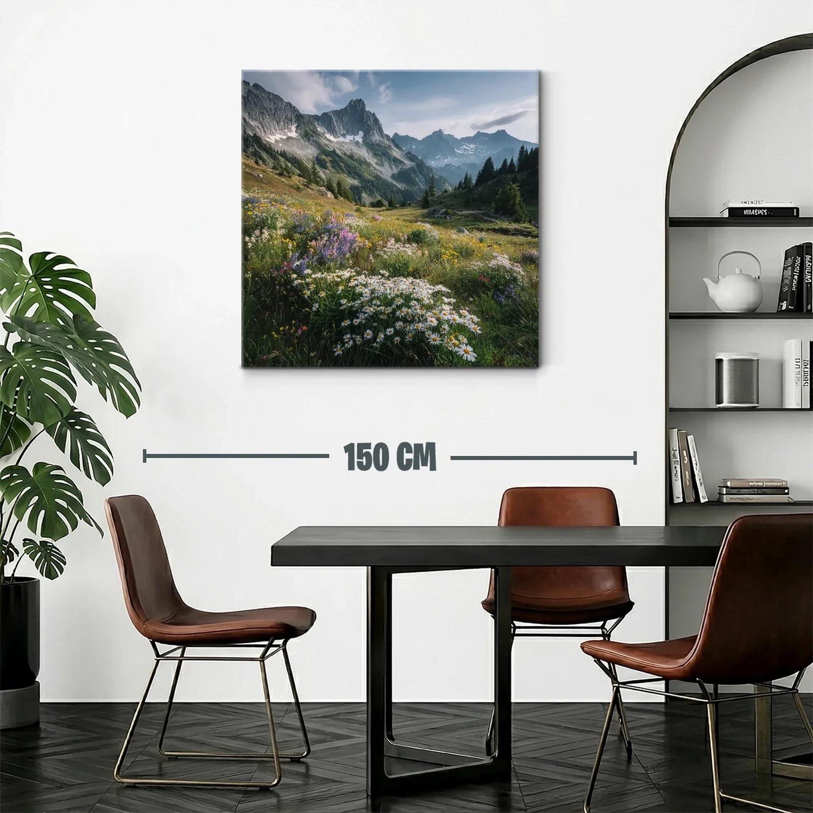 Pradera de flores silvestres con montaña al fondo — miniatura 2