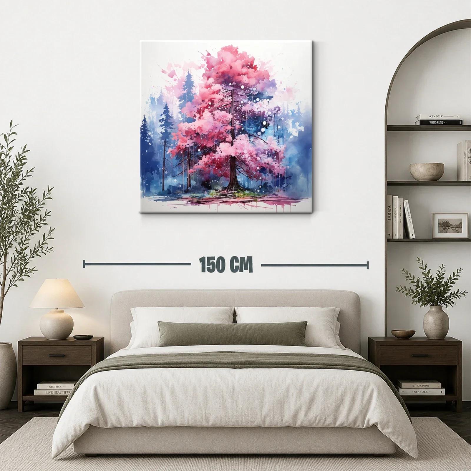 Árbol rosa vibrante en bosque azul nebuloso — miniatura 3