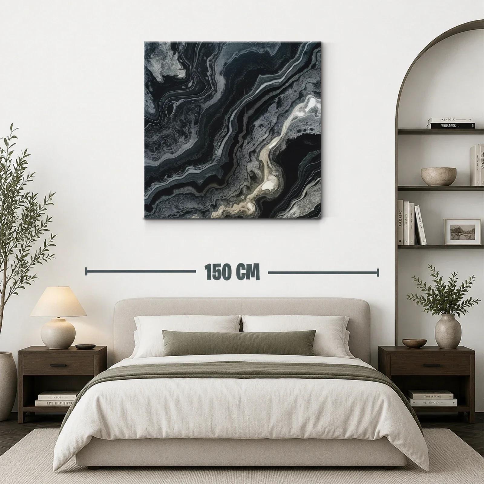 Cuadro abstracto en tonos grises y negros con toques beige — miniatura 3