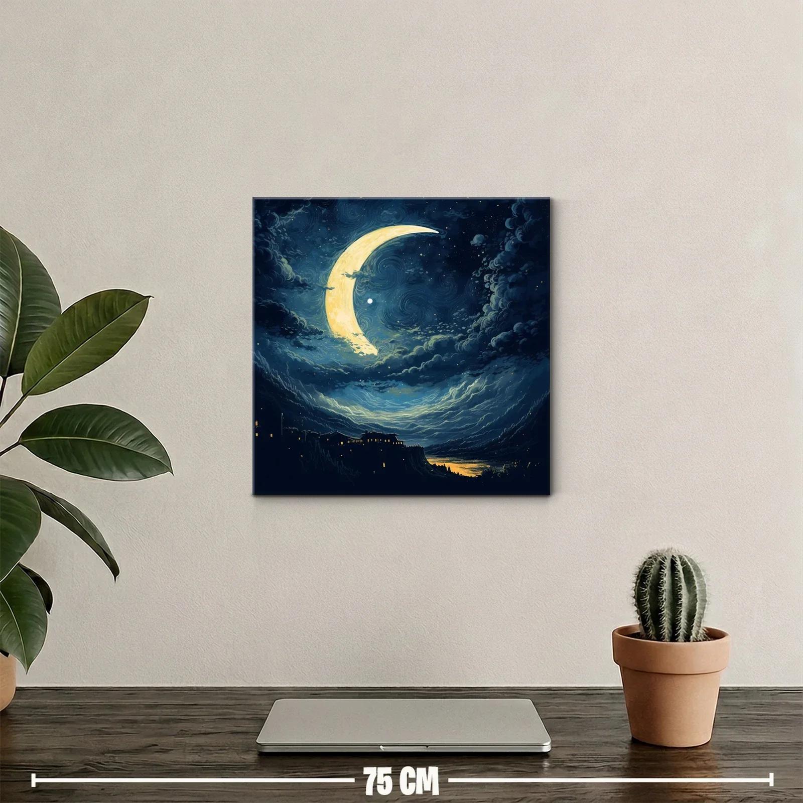 Noche mágica con luna creciente y paisaje nocturno — miniatura 2