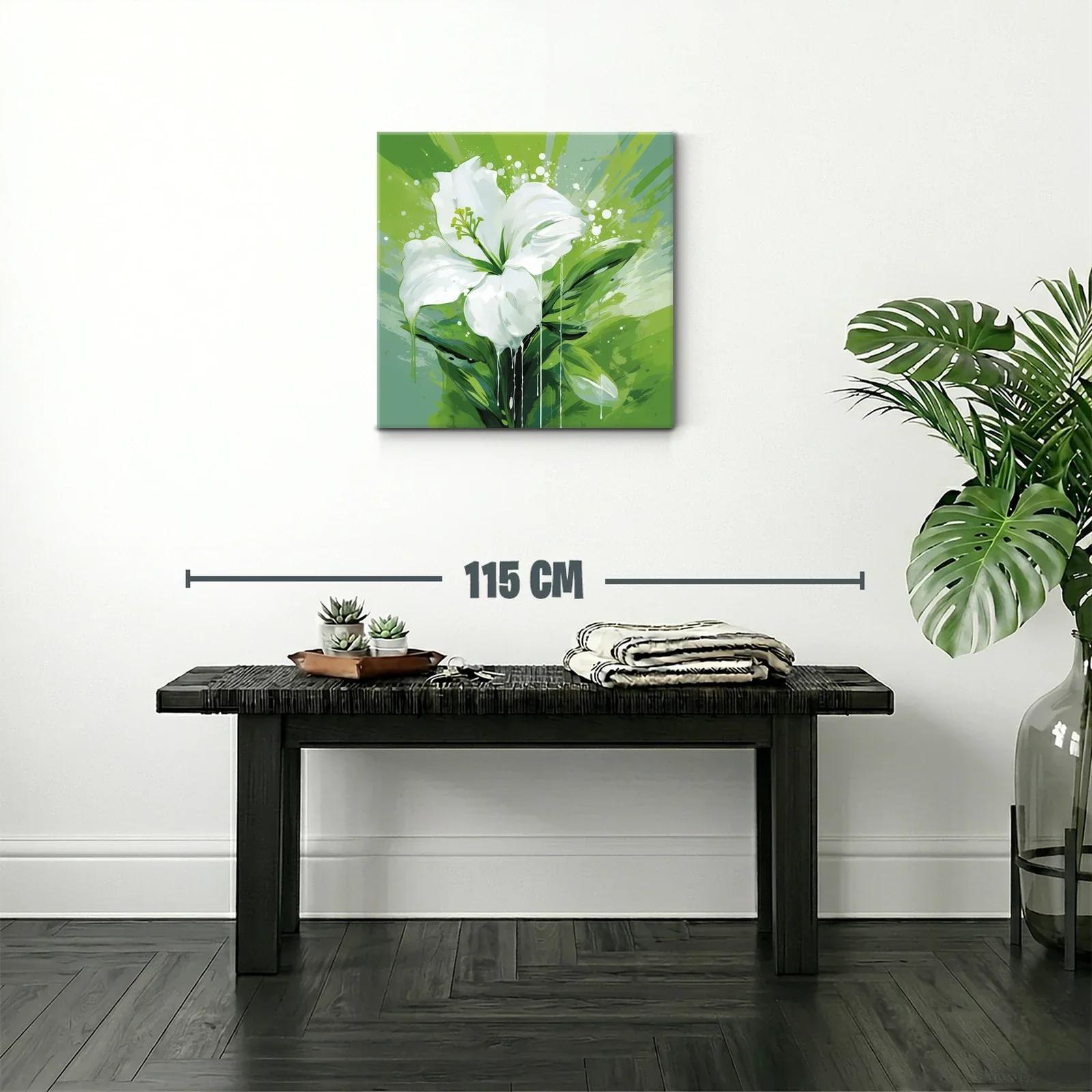 Cuadro floral con elegante azucena blanca y fondo verde vibrante — miniatura 2