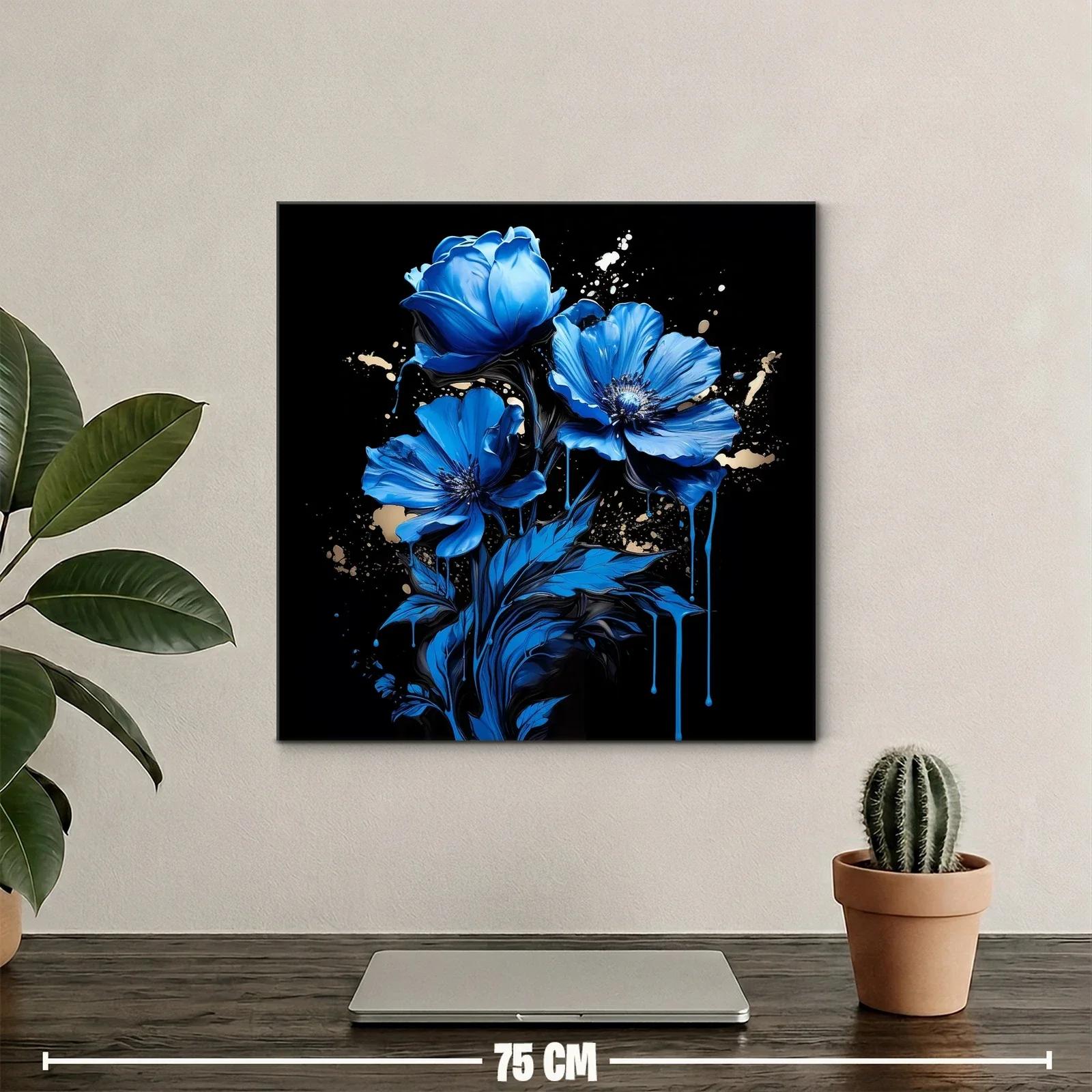 Flores azules vibrantes sobre fondo negro elegante — miniatura 2