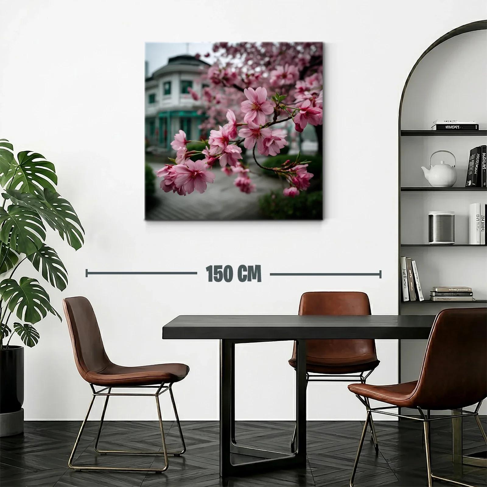 Rama de flores rosas con fondo urbano suave — miniatura 2