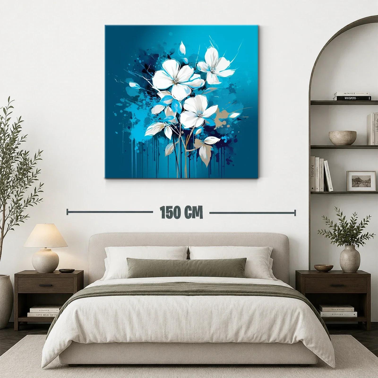 Flores blancas sobre fondo azul vibrante con salpicaduras — miniatura 3