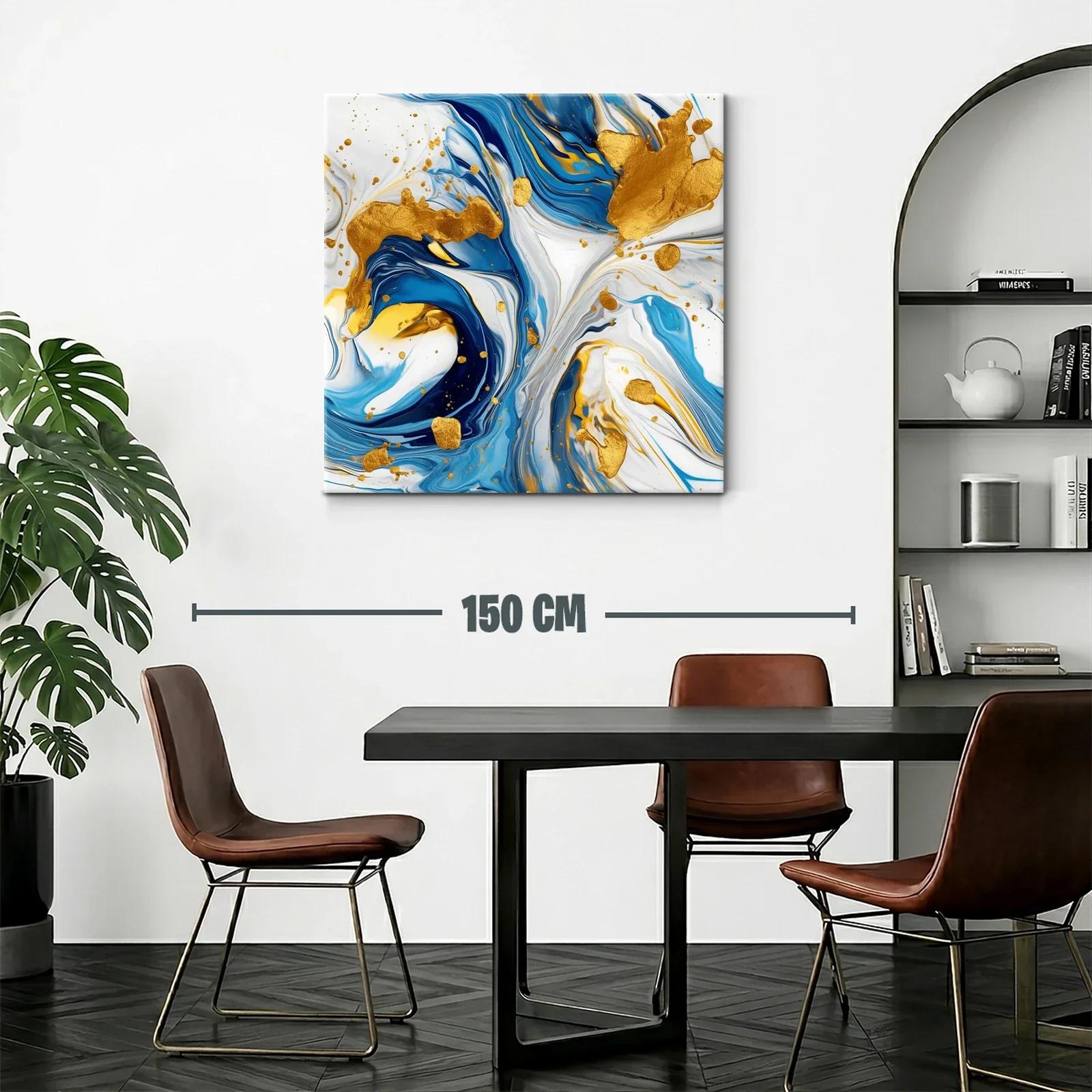 Cuadro abstracto con tonos azules y detalles dorados vibrantes — miniatura 2