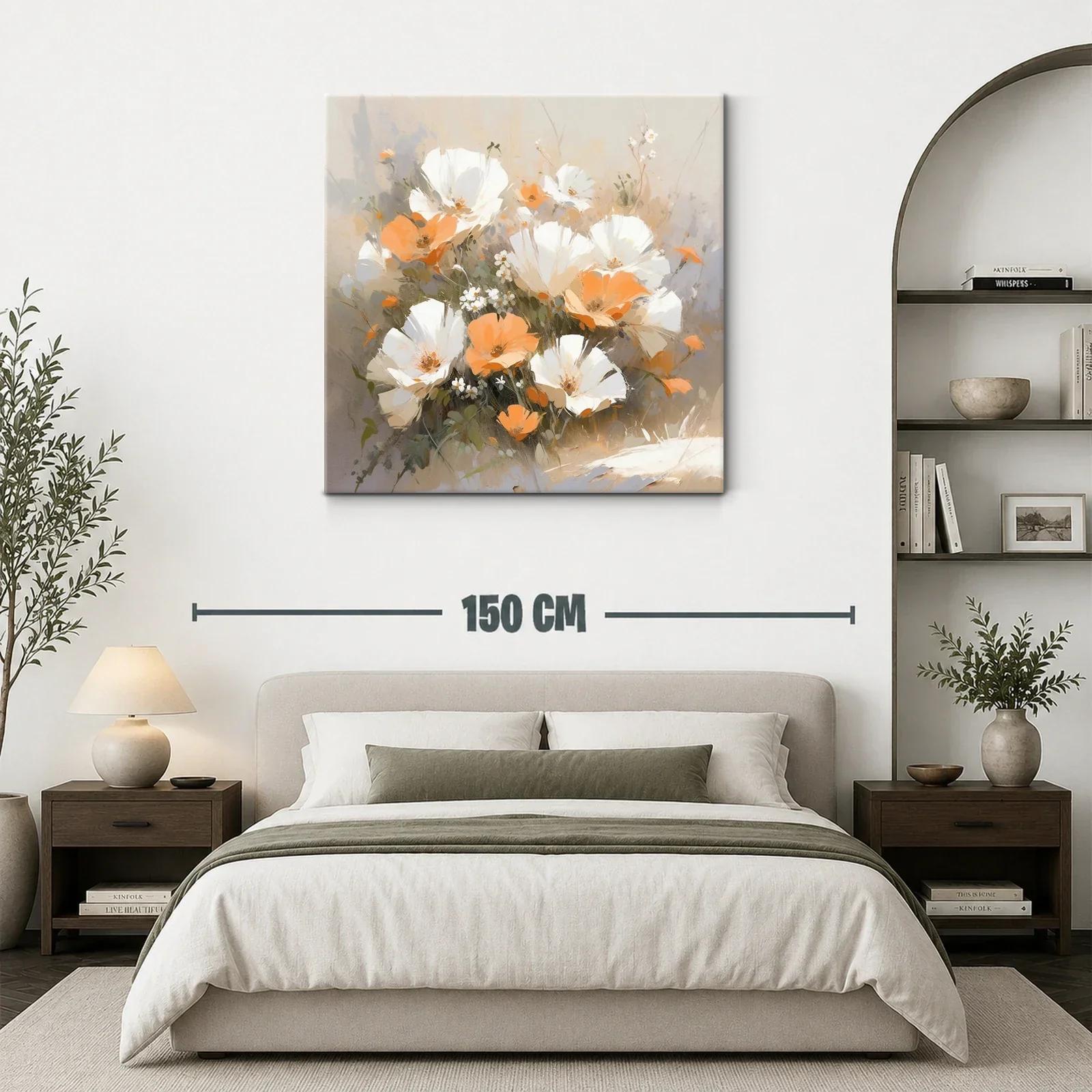 Cuadro con ramo de flores blancas y naranjas delicadas — miniatura 3