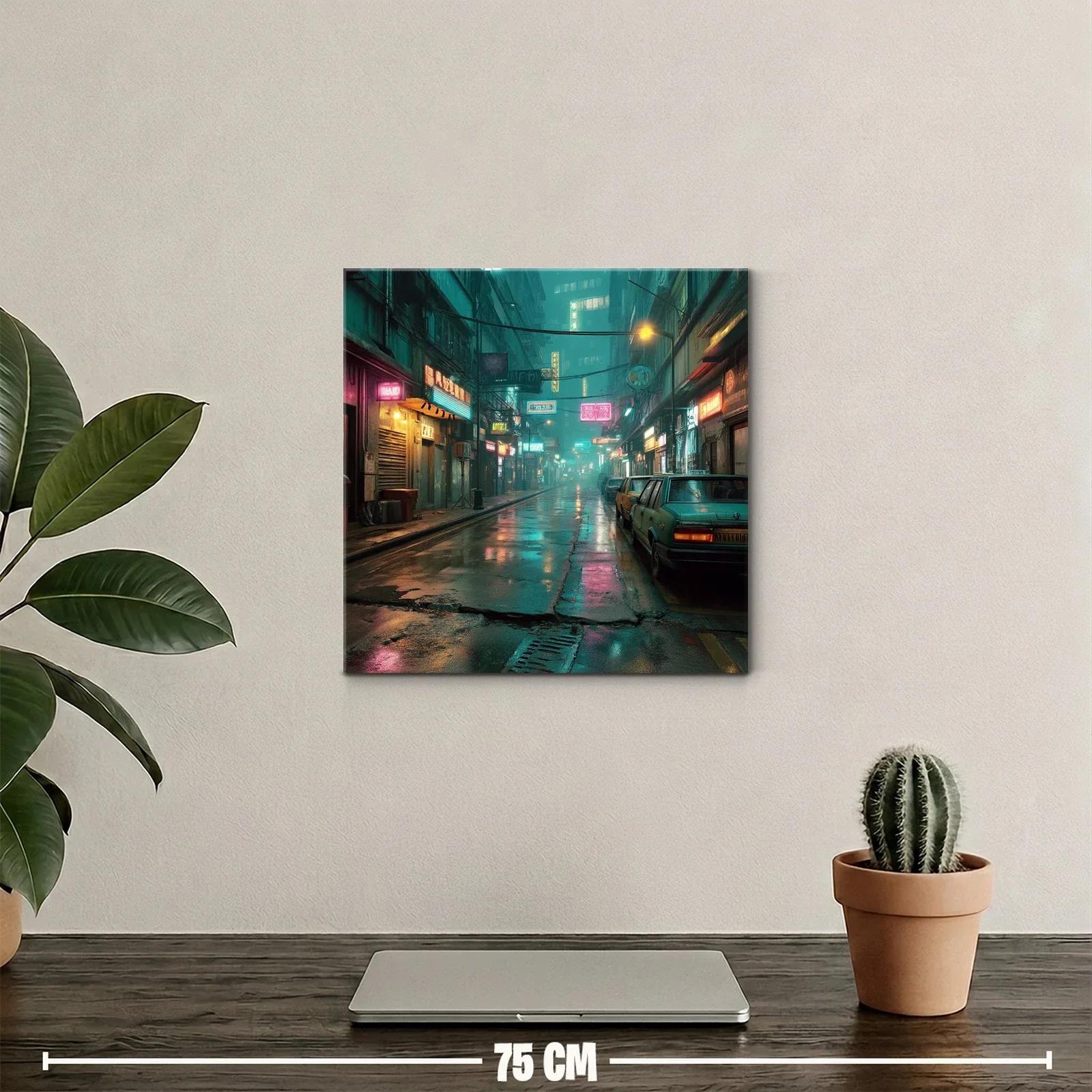 Calle urbana nocturna con luces de neón vibrantes — miniatura 2