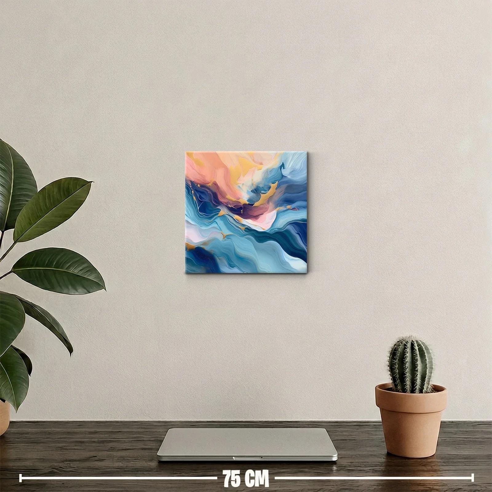 Cuadro abstracto en tonos azules y dorados con toques rosados — miniatura 2