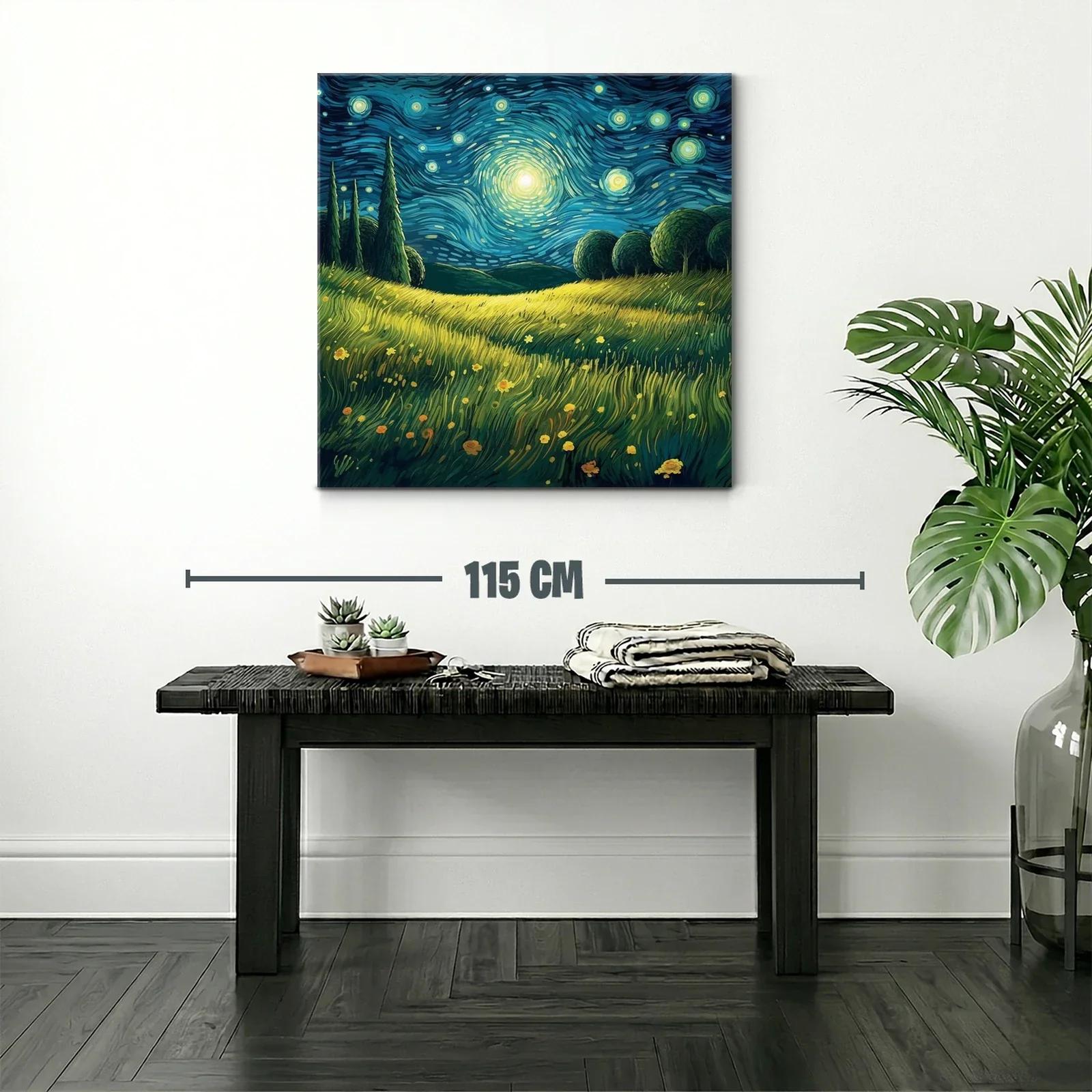Paisaje nocturno brillante con cielo estrellado y campo de flores — miniatura 2