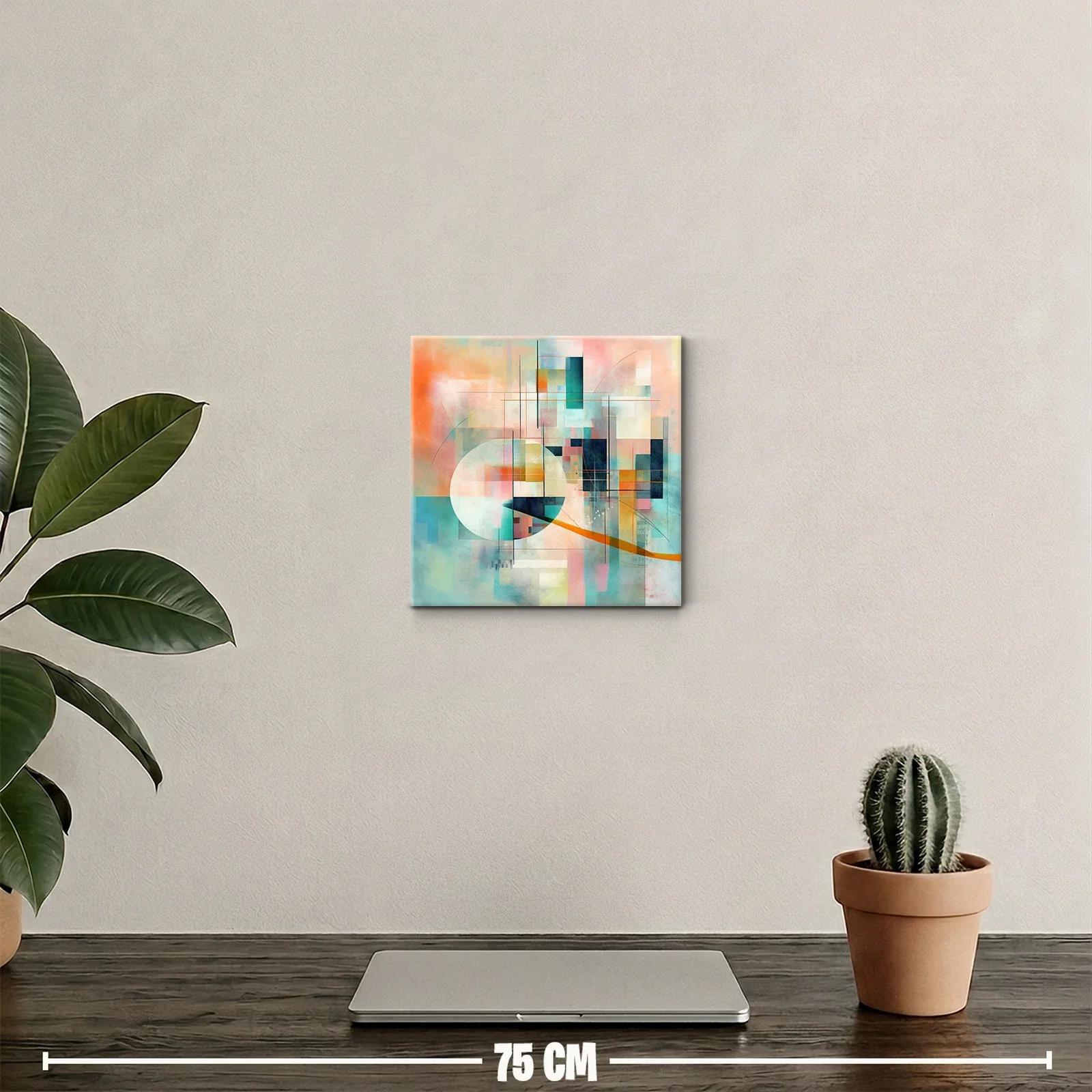 Cuadro decorativo con abstracción geométrica y tonalidades suaves — miniatura 2