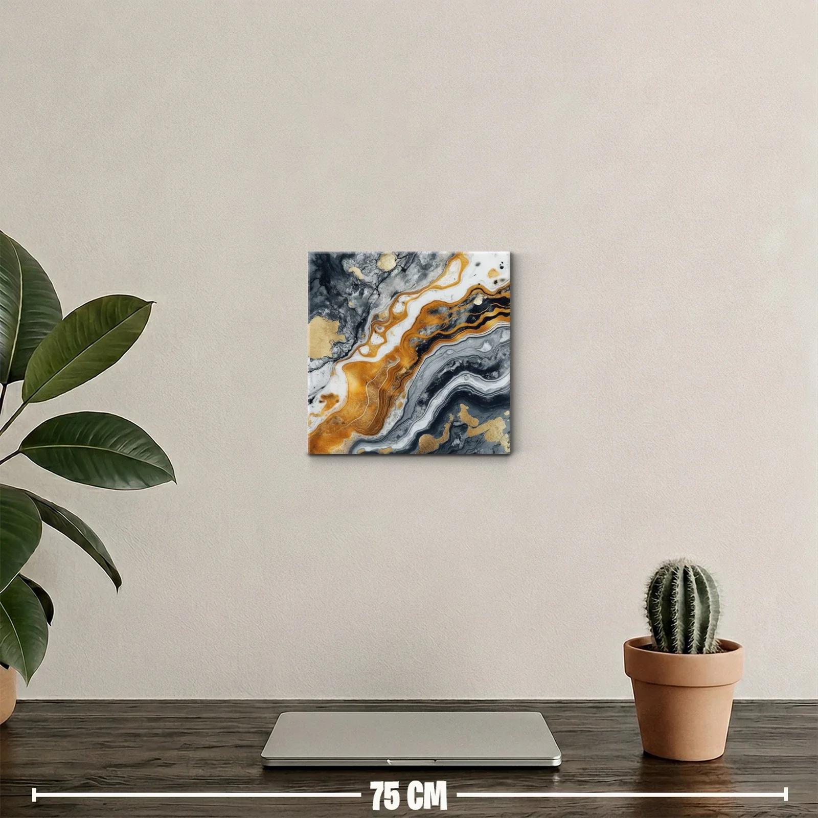 Cuadro decorativo con diseño abstracto en tonos dorados y grises — miniatura 2