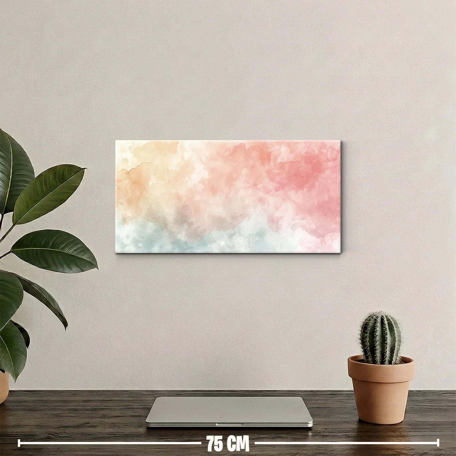 Cuadro nubes en acuarela con toques rosados — miniatura 2