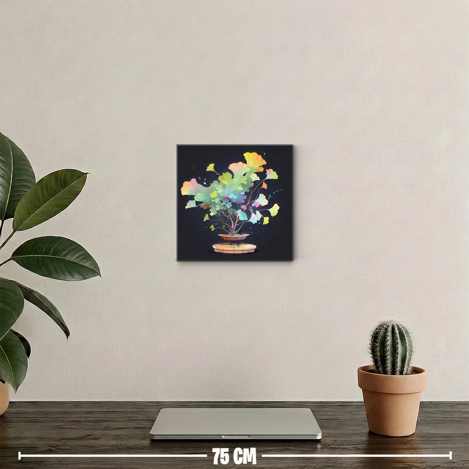 Cuadro con planta colorida sobre fondo oscuro elegante — miniatura 2