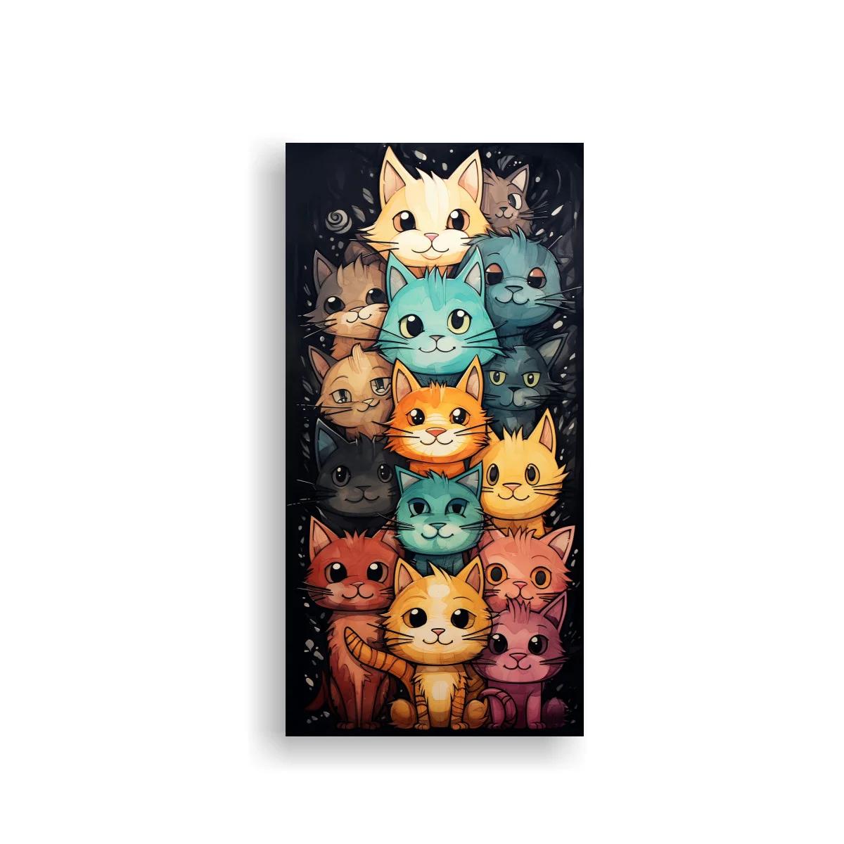 Cuadro grupo de gatos de colores con caras expresivas — imagen principal