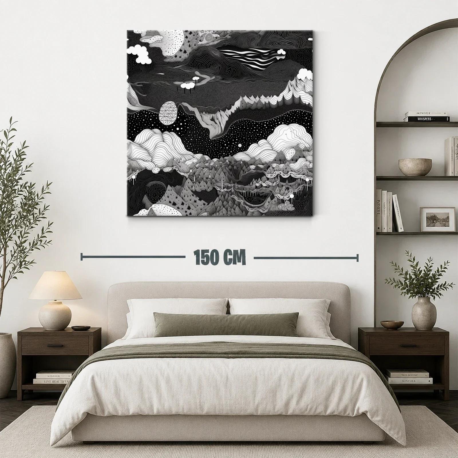 Paisaje onírico en blanco y negro con formas abstractas — miniatura 3