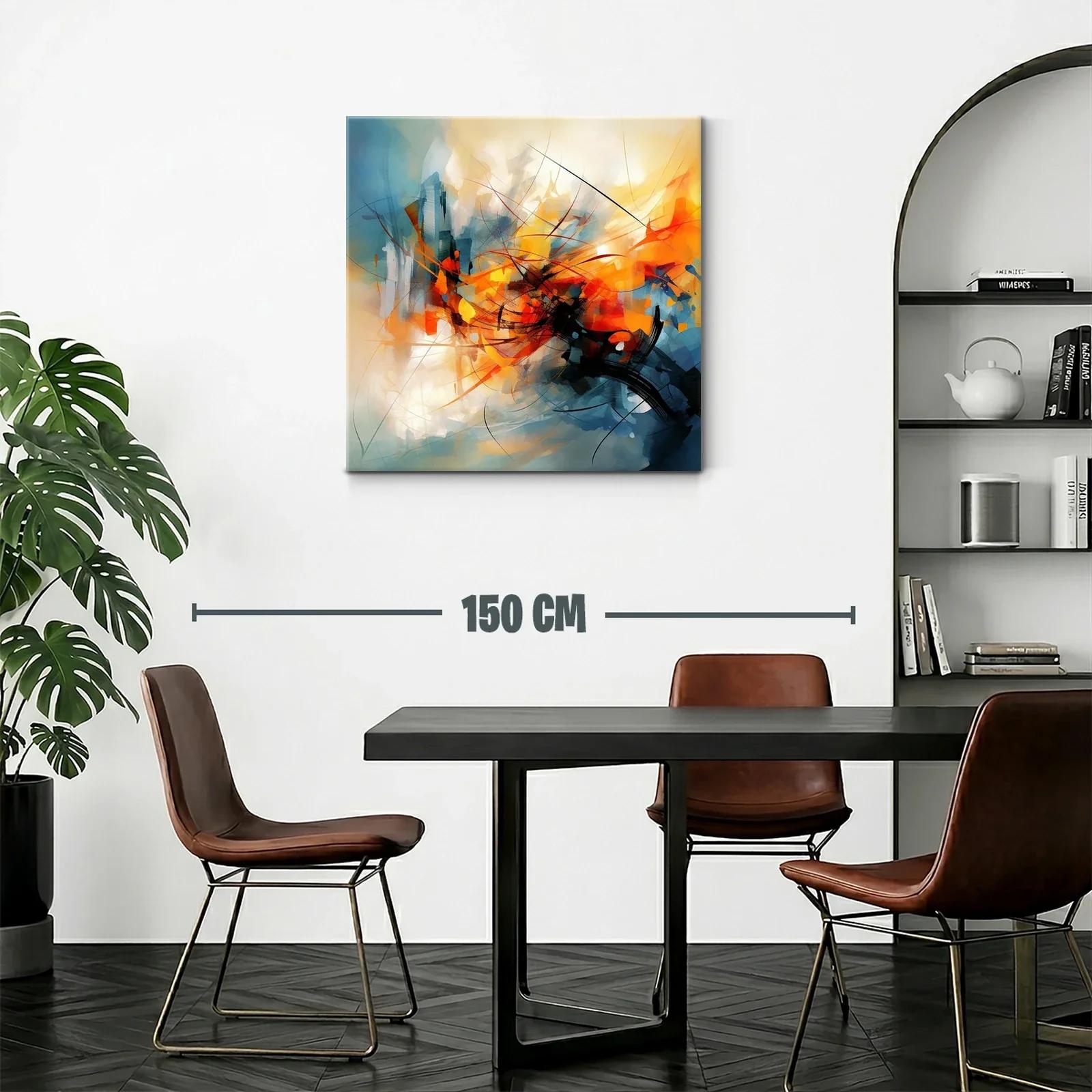 Cuadro abstracto con vibrantes tonos anaranjados y azules dinámicos — miniatura 2